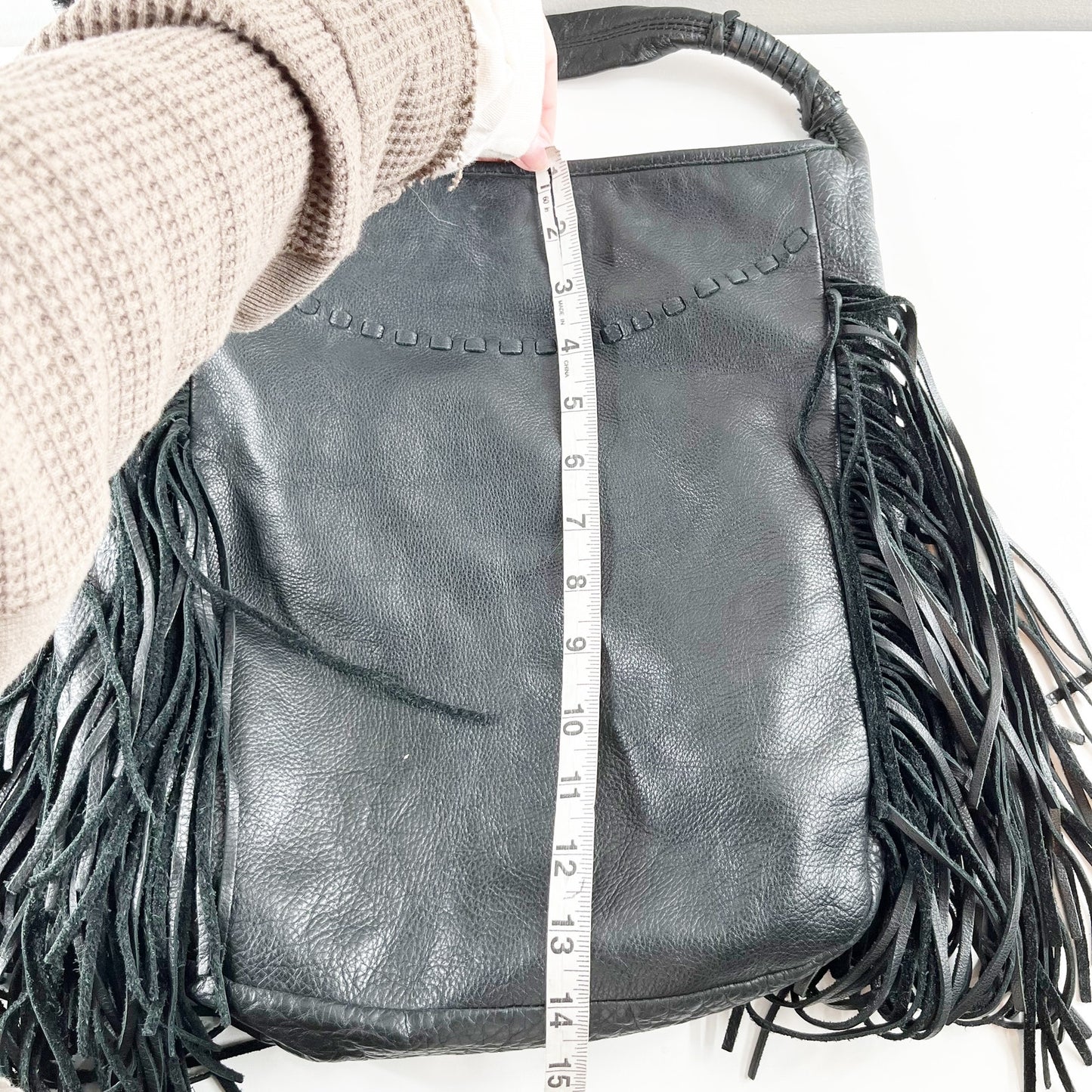 Margot Leather Fringe Hobo Shoulder Bag Purse Black