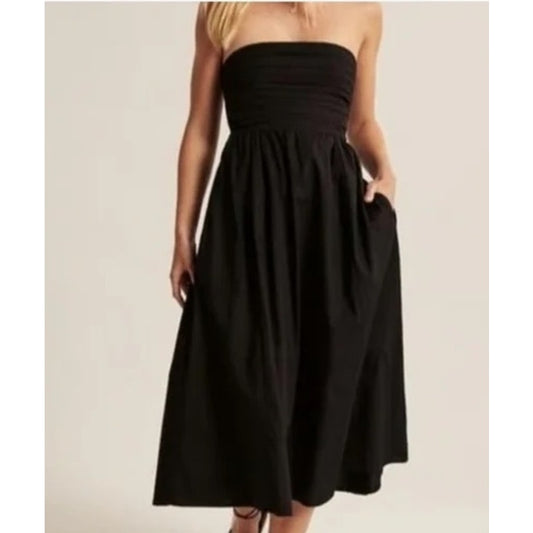 Abercrombie Strapless Emerson Poplin Midi Dress Black Small Tall