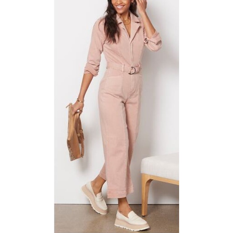 Paige Anessa Long Sleeve Belted Cropped Jumpsuit Vintage Rouge Glow Pink 0