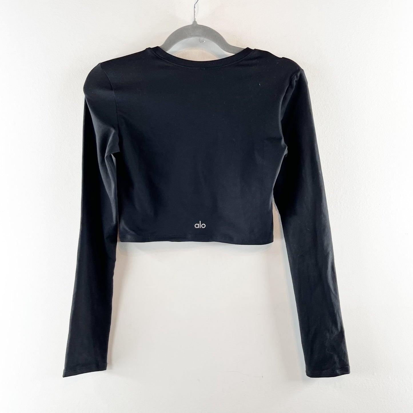 Alo Alosoft Crop Finesse Long Sleeve Fitted T-Shirt Top Black Small
