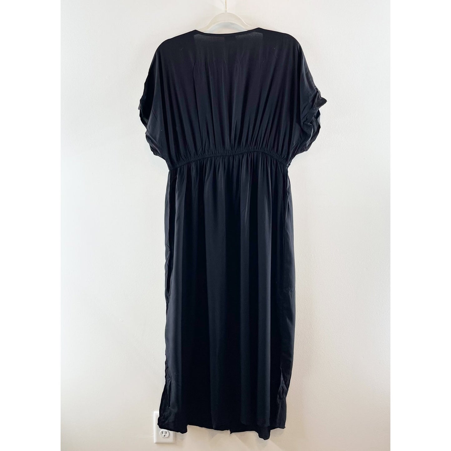 Lascana Short Sleeve Tie Front Maxi Duster Cover Up Black 10