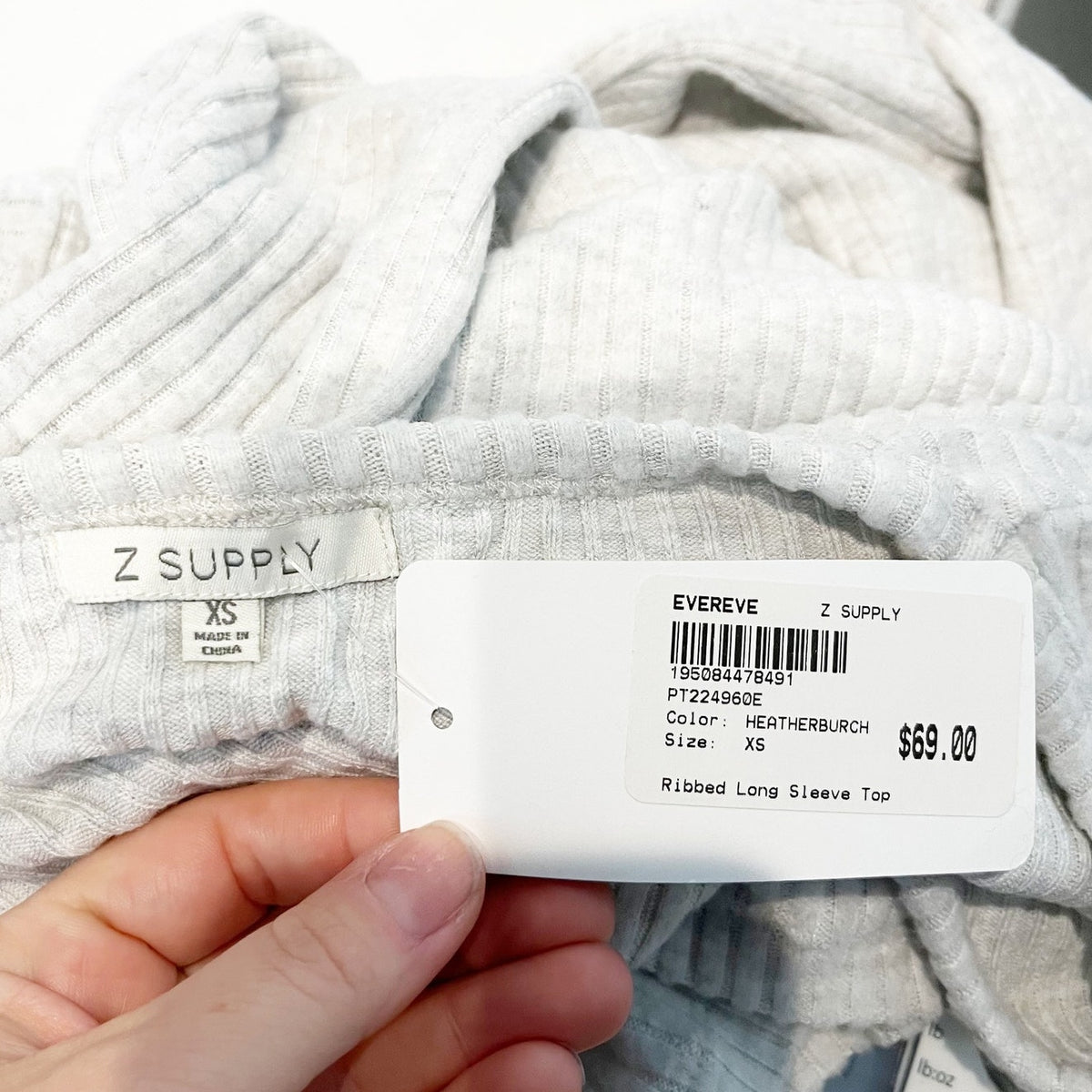 Z Supply Scoopneck Ribbed Long Sleeve Top Heather Gray XS