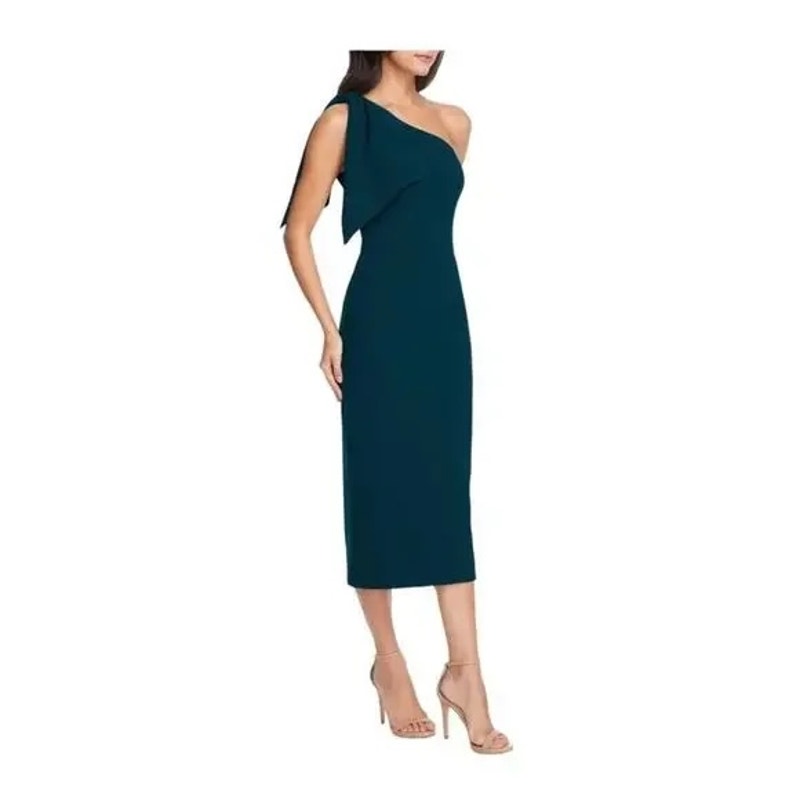 Dress The Population Tiffany One Shoulder Bow Midi Dress Green XL