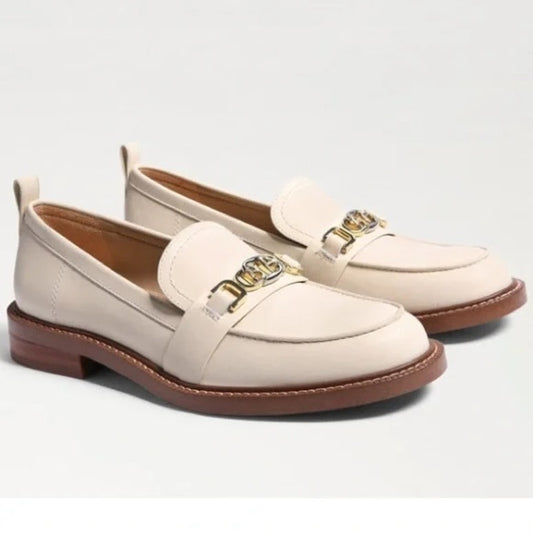 Sam Edelman Christy Patent Leather Chain Detail Loafers Flats Cream Ivory 7