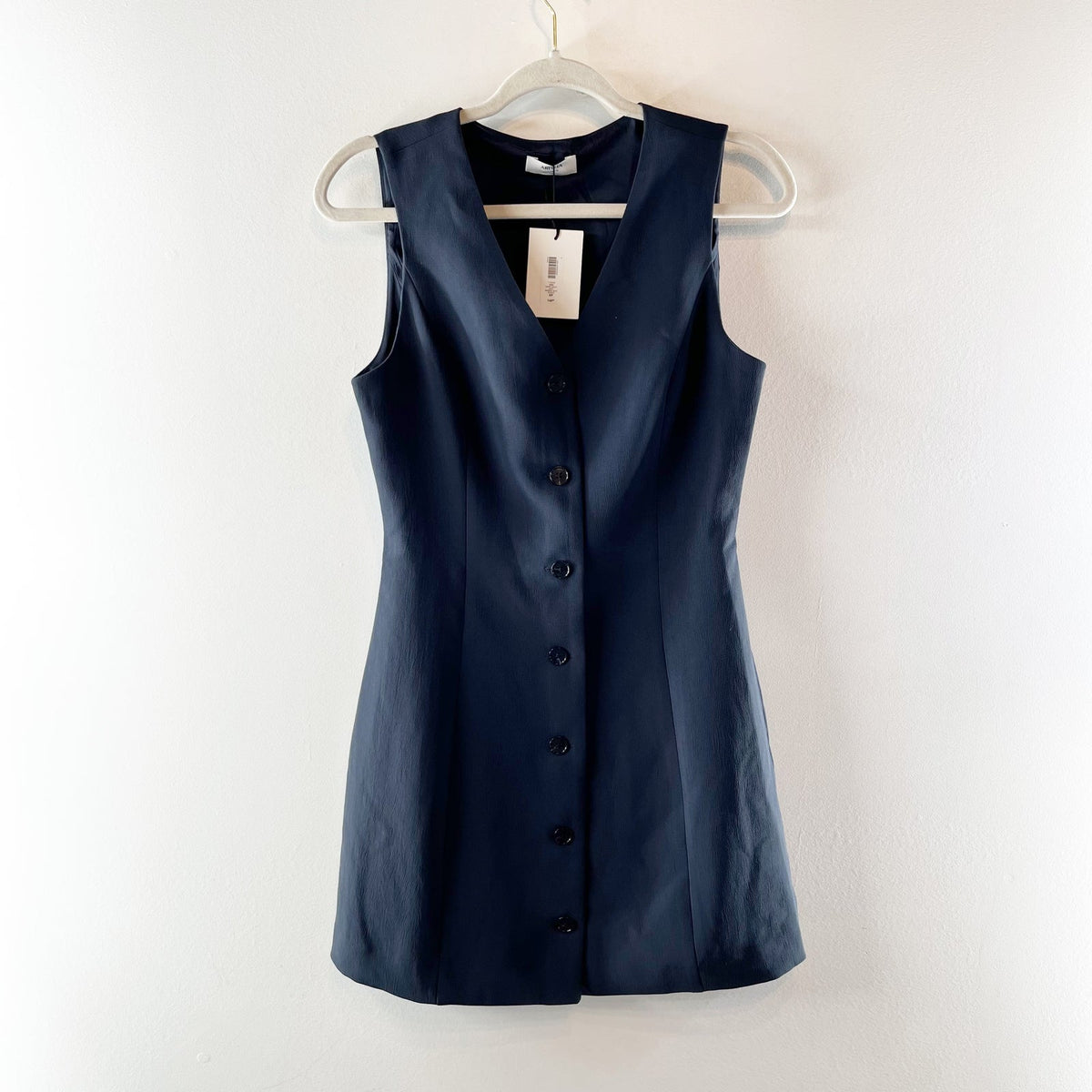 Aritzia Aria V-Neck Navy Crepette Mini Dress Blue Small