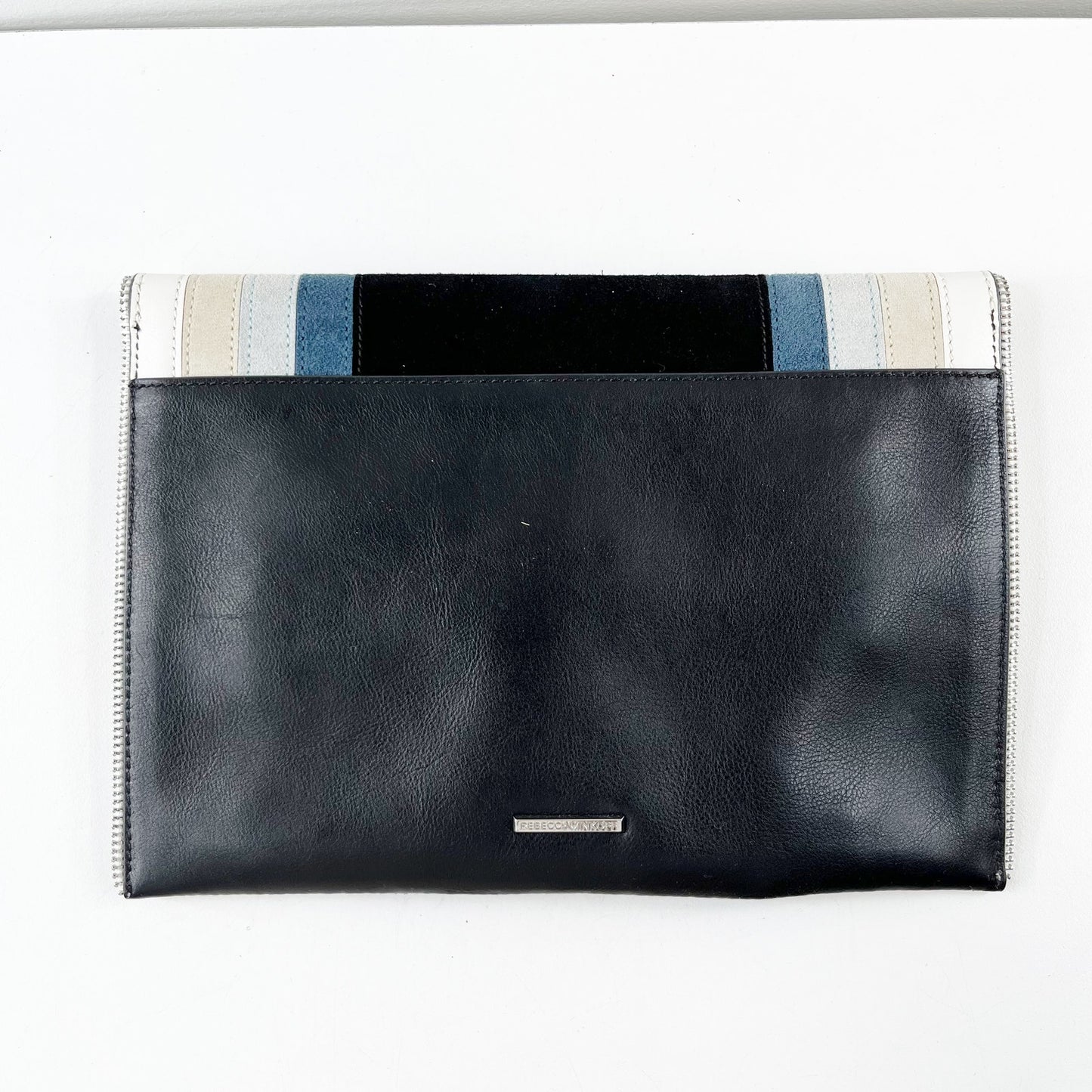 Rebecca Minkoff Chevron Square Suede Envelope Clutch White Blue