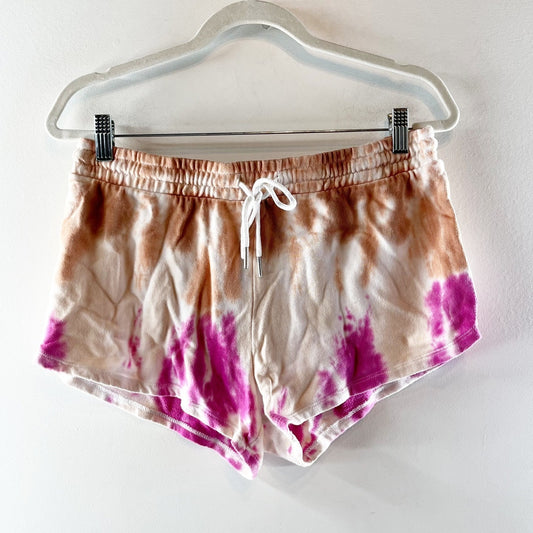 Z Supply Cotton High Rise Tie Dye Lounge Shorts Pink White Tan Medium