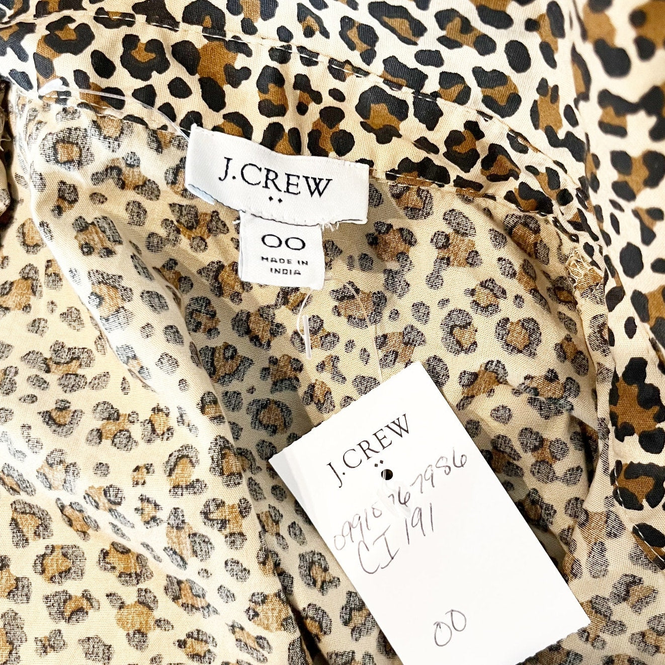 J. Crew Bubble Short Puff Sleeve Button Up Drop Waist Leopard Print Mini Dress