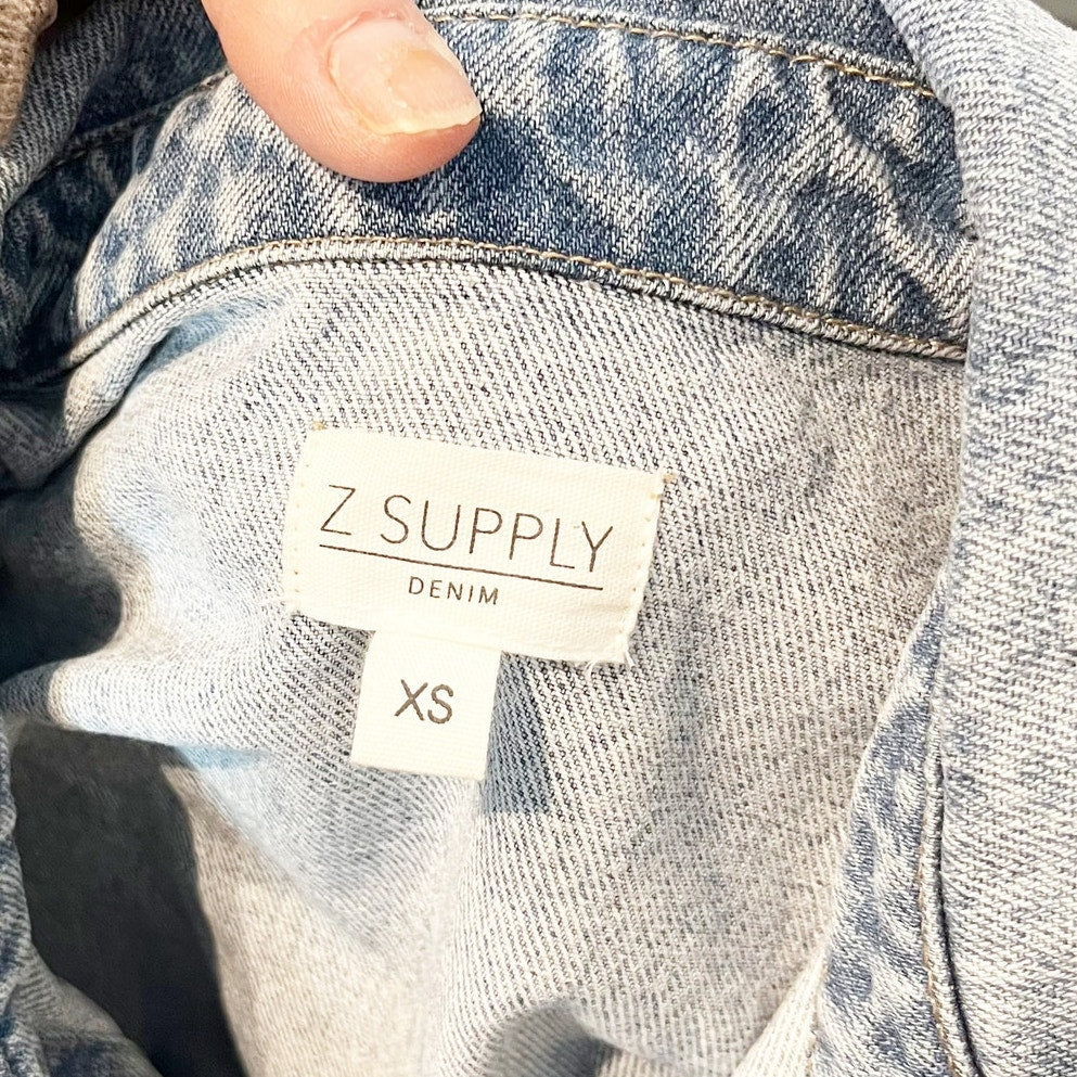 Z Supply All Day Cropped Denim Jacket Shacket Sunbleached Indigo Blue XS