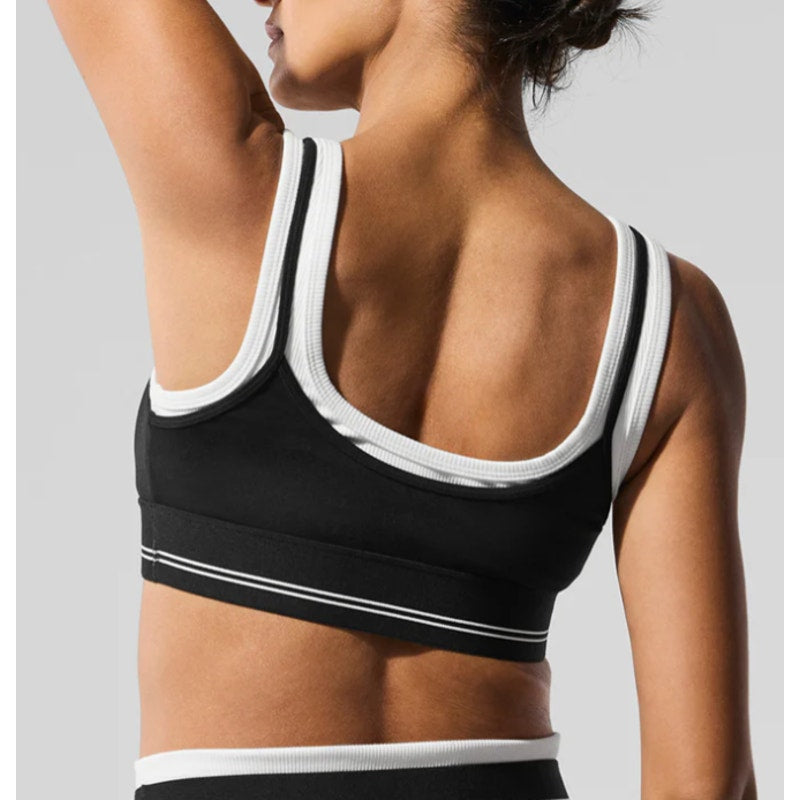 Alo Airbrush Better Together Layered Sports Bra Black White Small