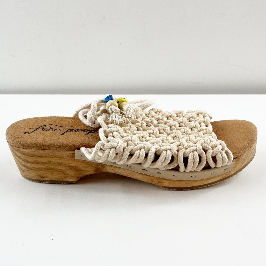 Free People Candy Crochet Braided Ankle Wrap Clog Sandals Cream 37 / 7