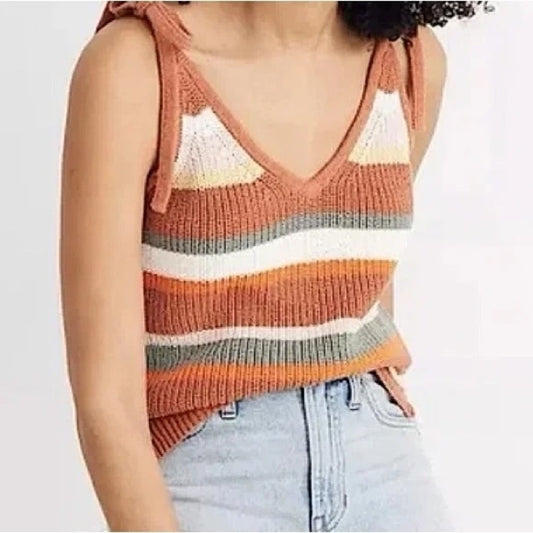 Madewell Striped Grandfield Knit Tie-Strap Sweater Tank Top Brown XS