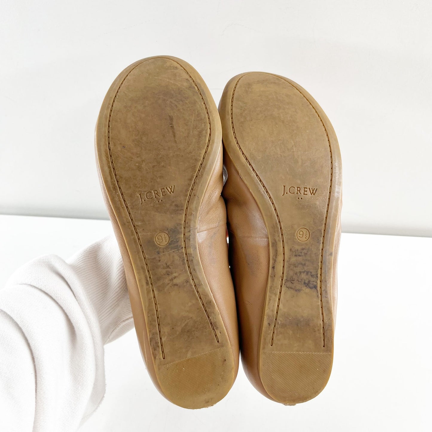 J. Crew Anya Leather Round Toe Ballet Flats Tan Beige 9.5