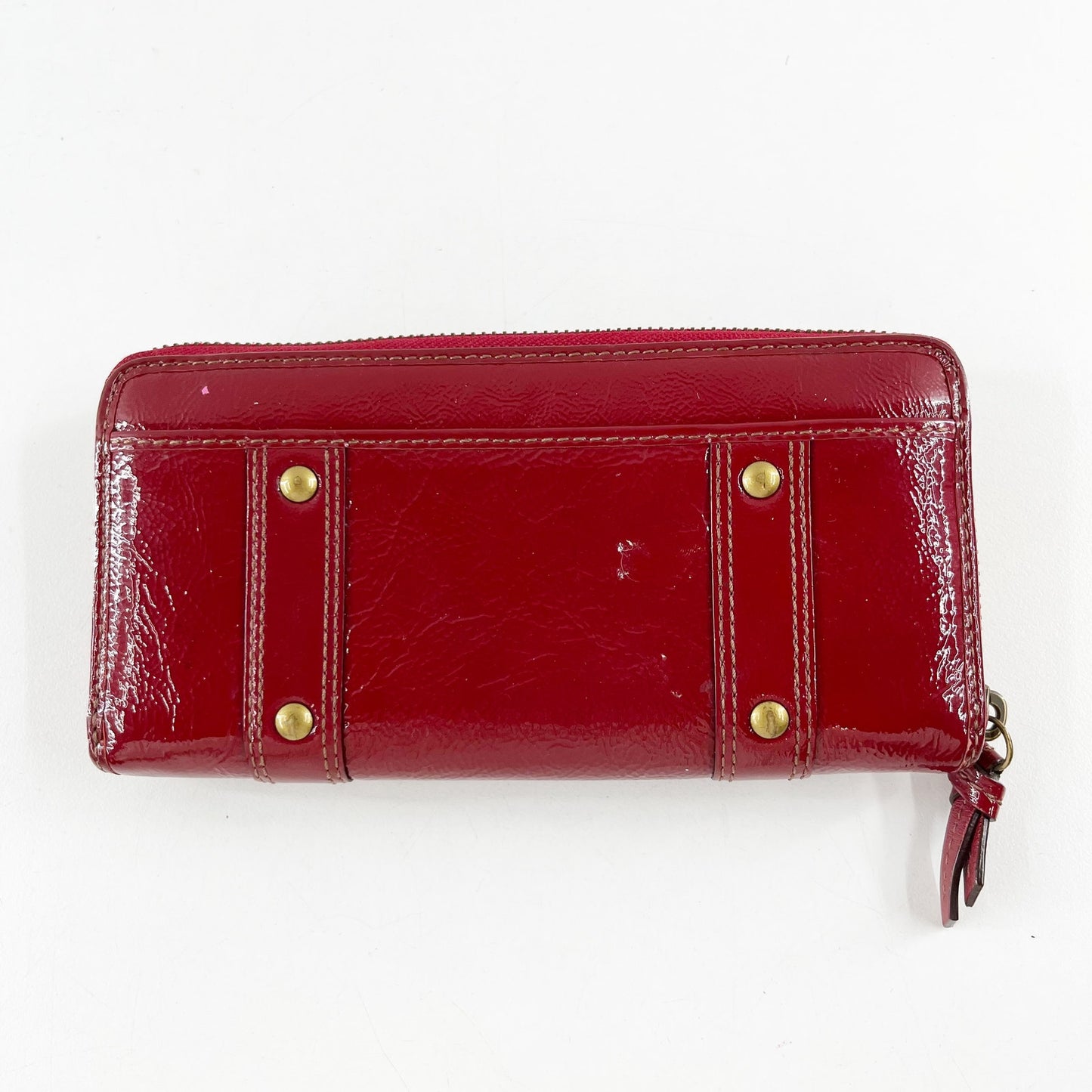 Coach Patent Leather Zip Around Accordion Wallet Red