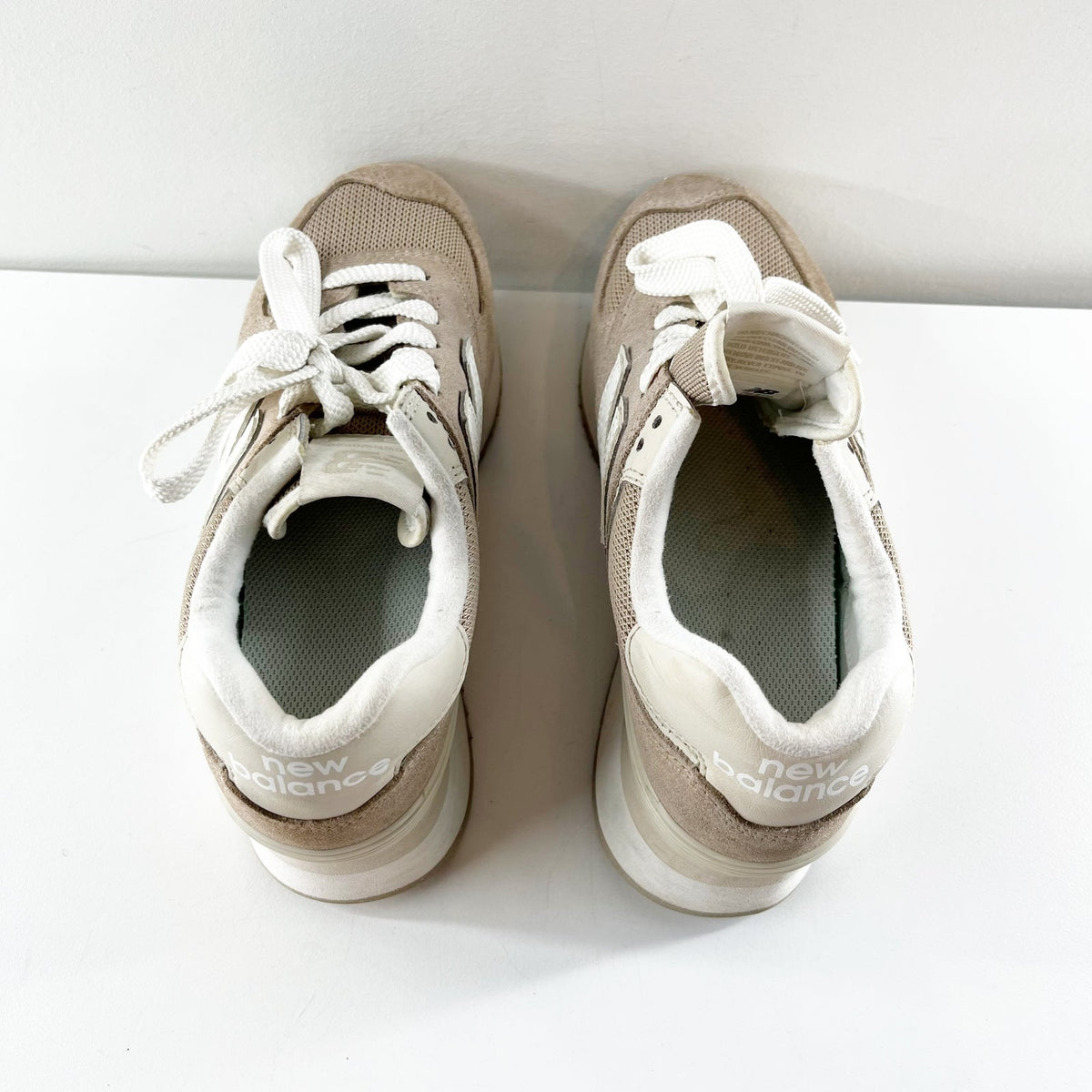 New Balance 574 Stacked Platform Sneakers Tan Beige White 7.5