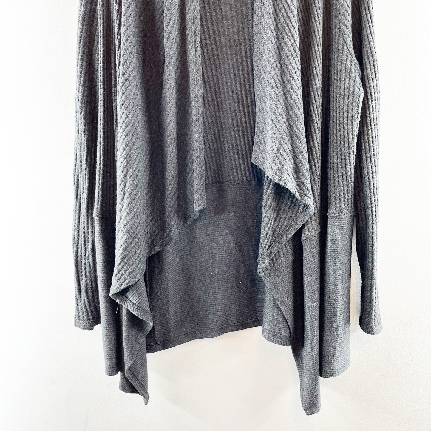 Velvet Graham & Spencer Waffle Waterfall Open Cardigan Sweater Gray Large