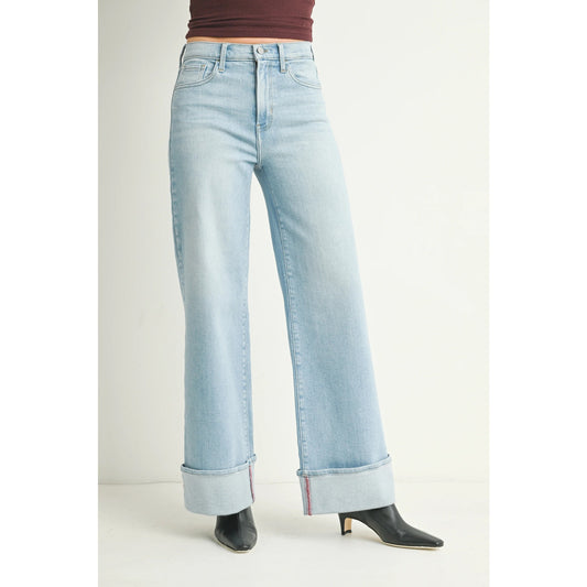 Just Black Denim The High Rise Cuffed Palazzo Wide Leg Light Wash Jeans 27 / 4