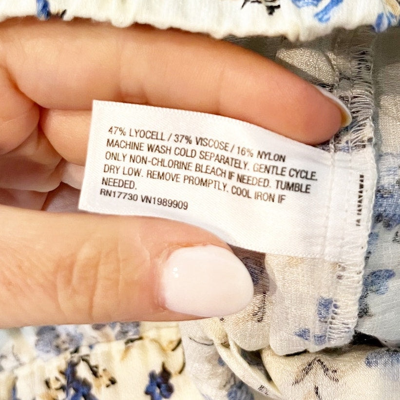 A New Day High Rise Wide Leg Floral Print Pants Cream Blue Large