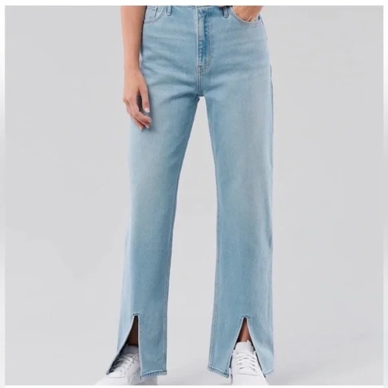 Hollister Ultra High Rise Dad Jeans Slit Hem Blue 26 / 2