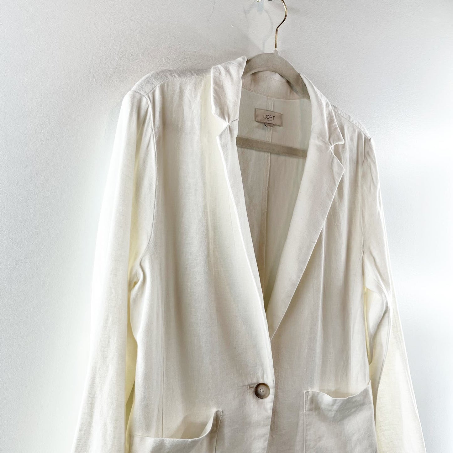 LOFT Linen Blend Causal Single Breasted Blazer Jacket White Small