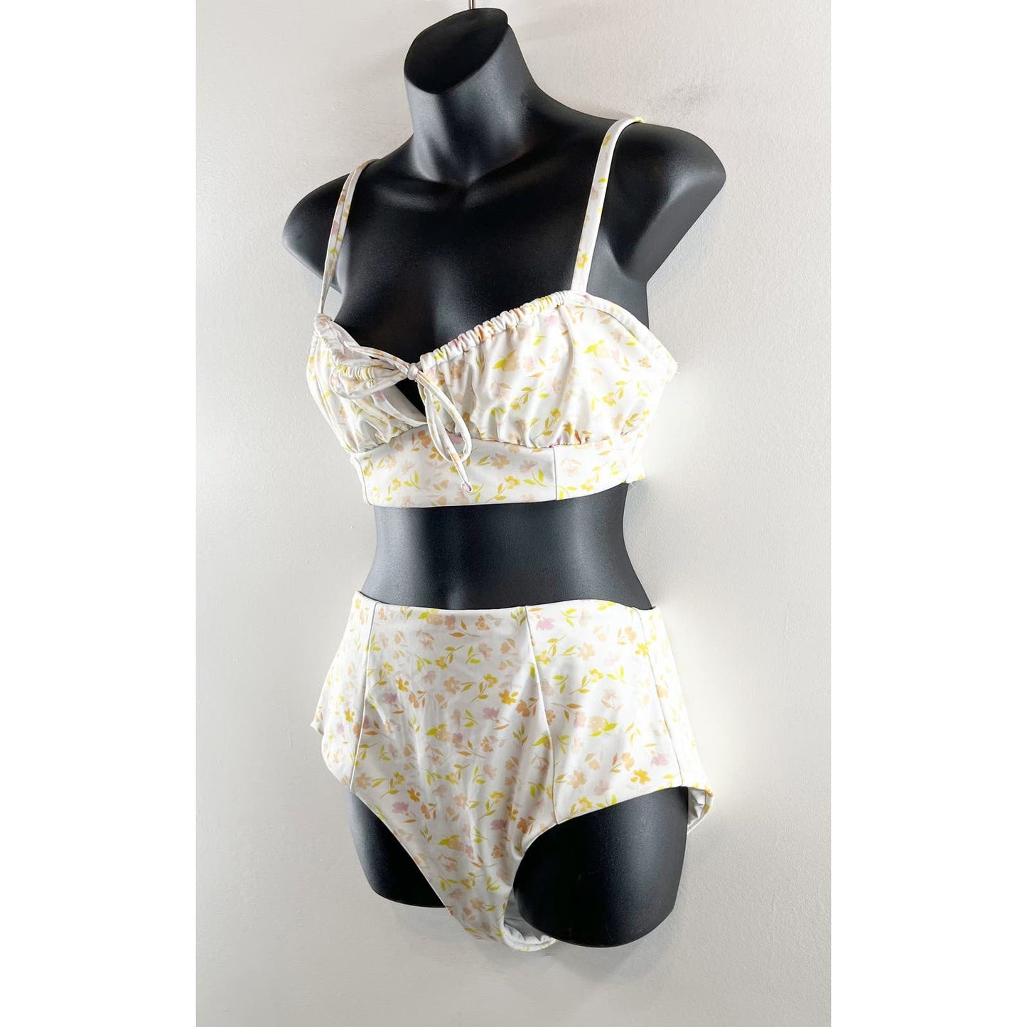 ASOS Fuller Bust Corset Bikini Ditsy Floral White Yellow Top 6 / Bottom 8