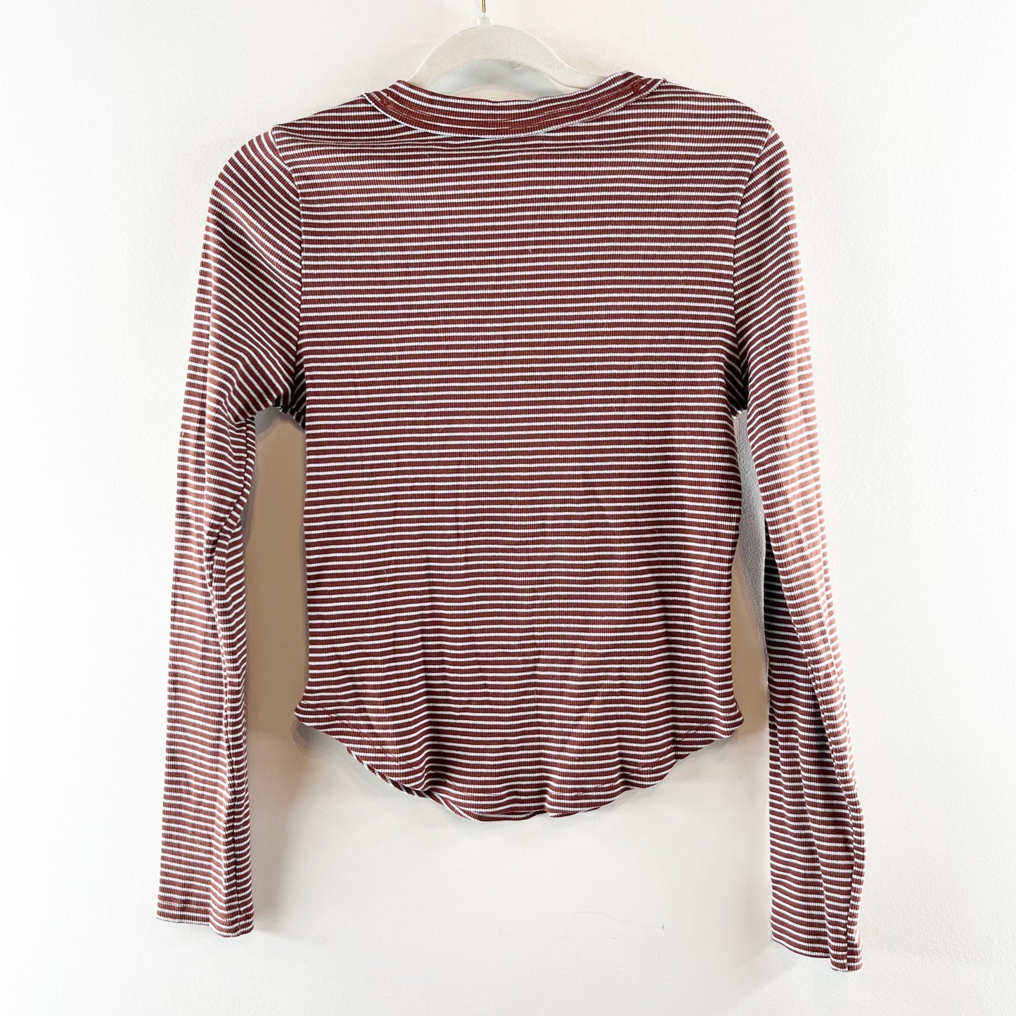 Pilcro Anthropologie Long Sleeve Ribbed Striped Henley Top Brown Stripe Small