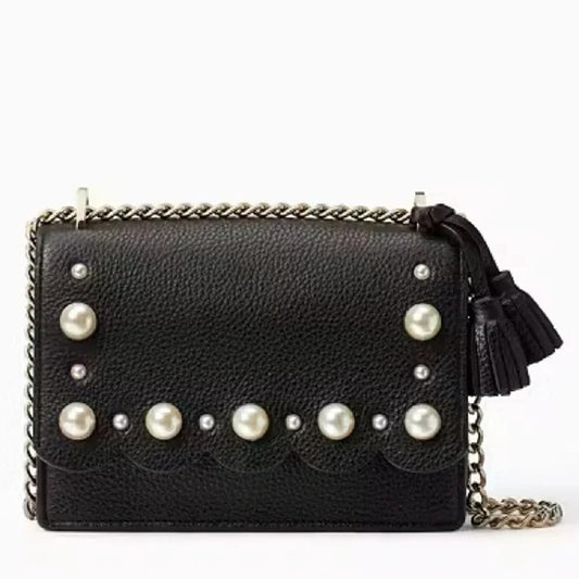 Kate Spade Hayes Street Pearl Studded Chain Crossbody Leather Purse Black