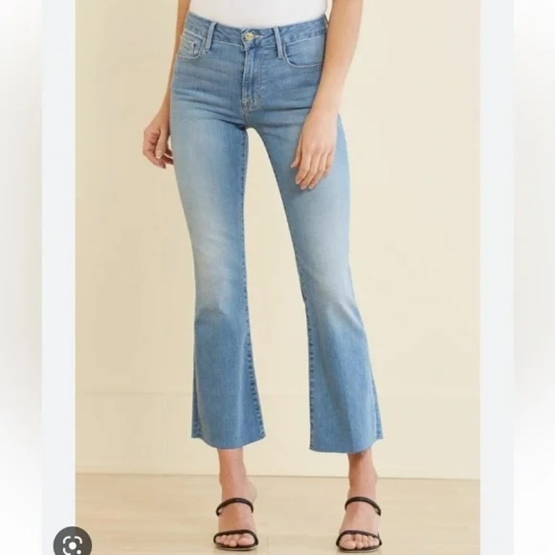 Frame High Waisted Denim Le Cropped Mini Boot Jeans Jadite Blue 26 / 2