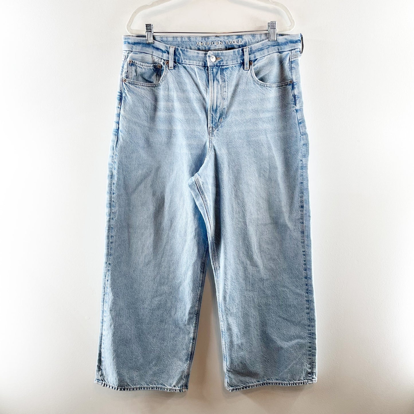 American Eagle Curvy Super High Rise Baggy Straight Jeans Blue 18 Short Petite