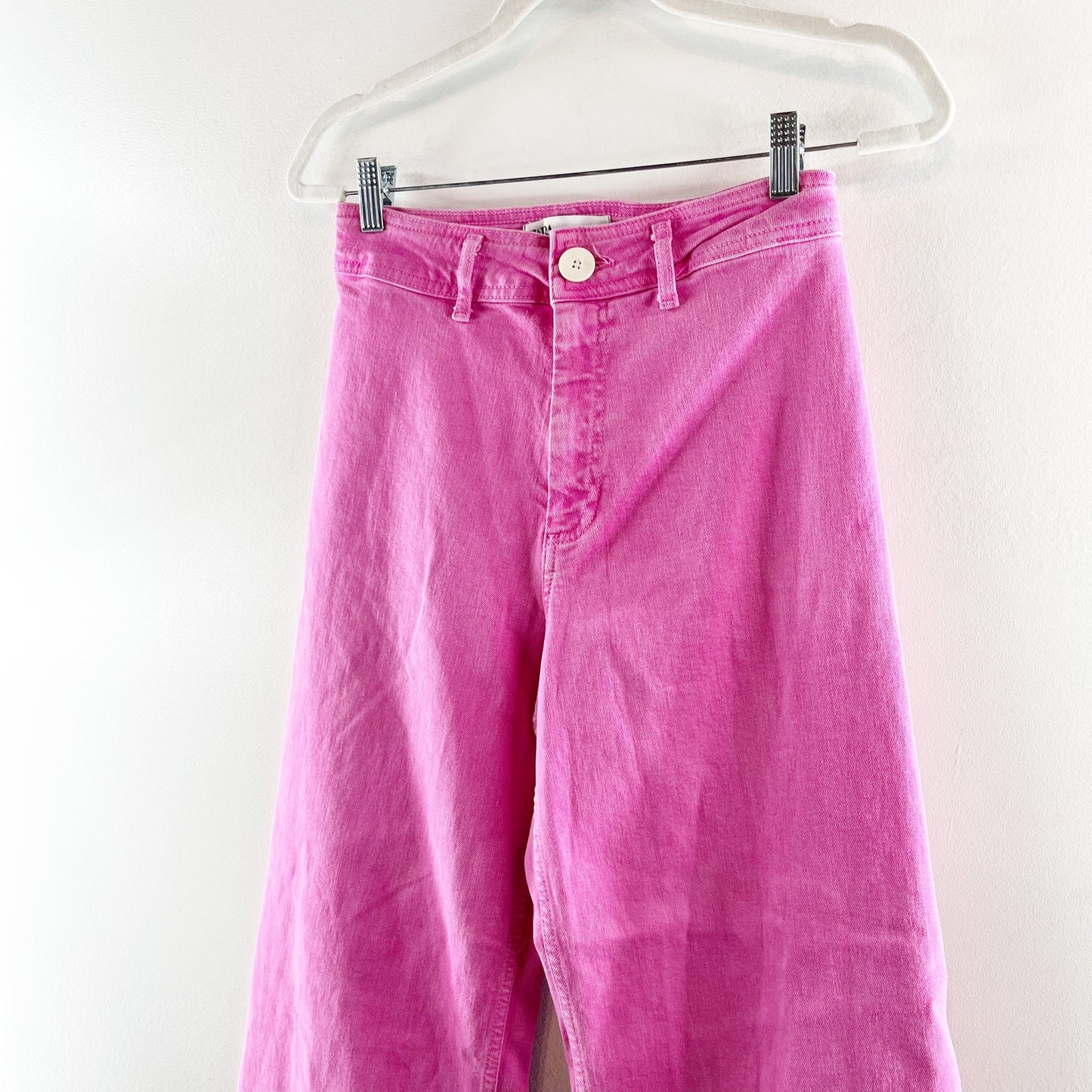 ZARA The Marine Straight Wide Leg High Rise Jeans Pink 6