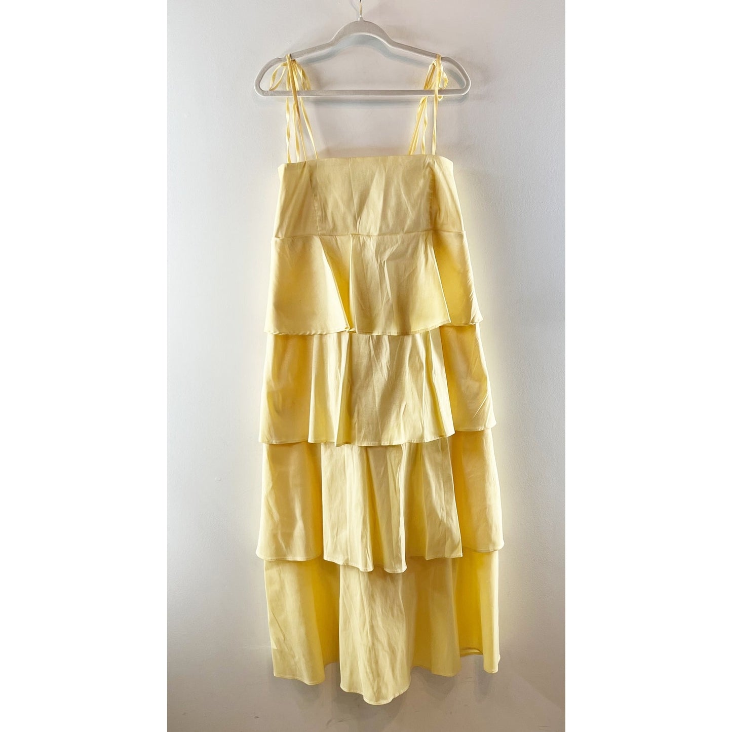 Show Me Your Mumu Meet Cute Tiered Ruffle Midi Dress Pale Yellow Taffeta XXL