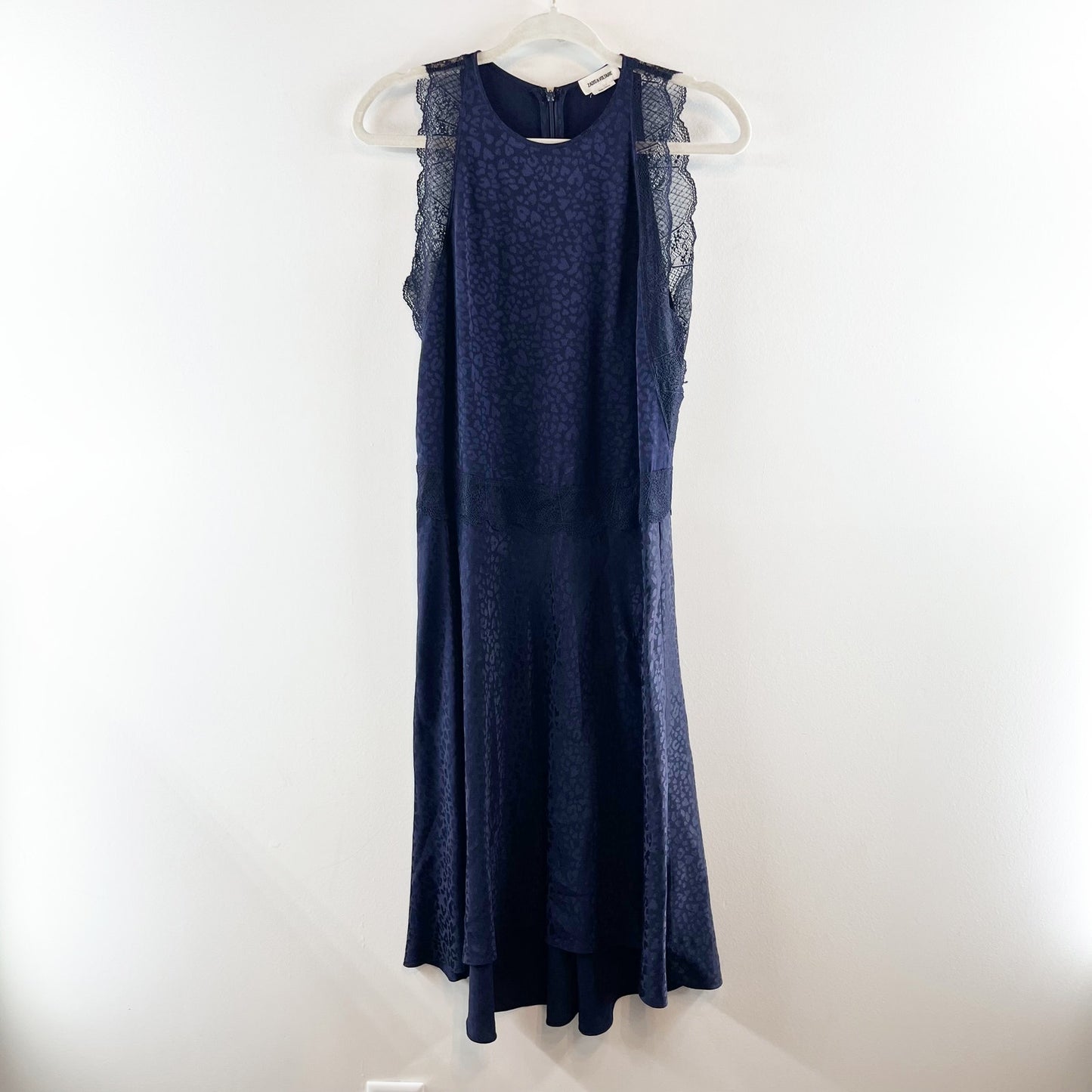 Zadig & Voltaire Roberto Jack Leo Leopard Woven Silk Cocktail Dress Navy XS
