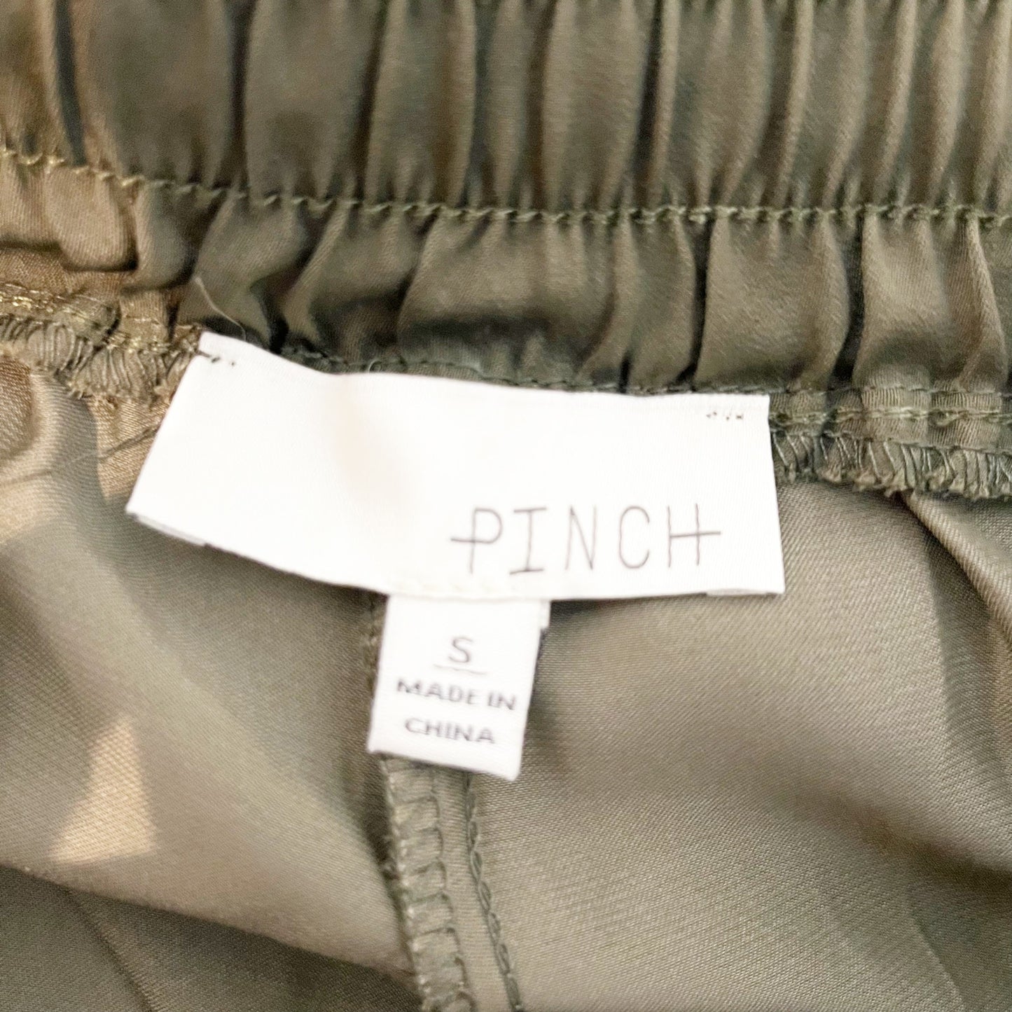 PINCH Satin Pull On High Waisted Drawstring Cargo Jogger Pants Olive Green Small