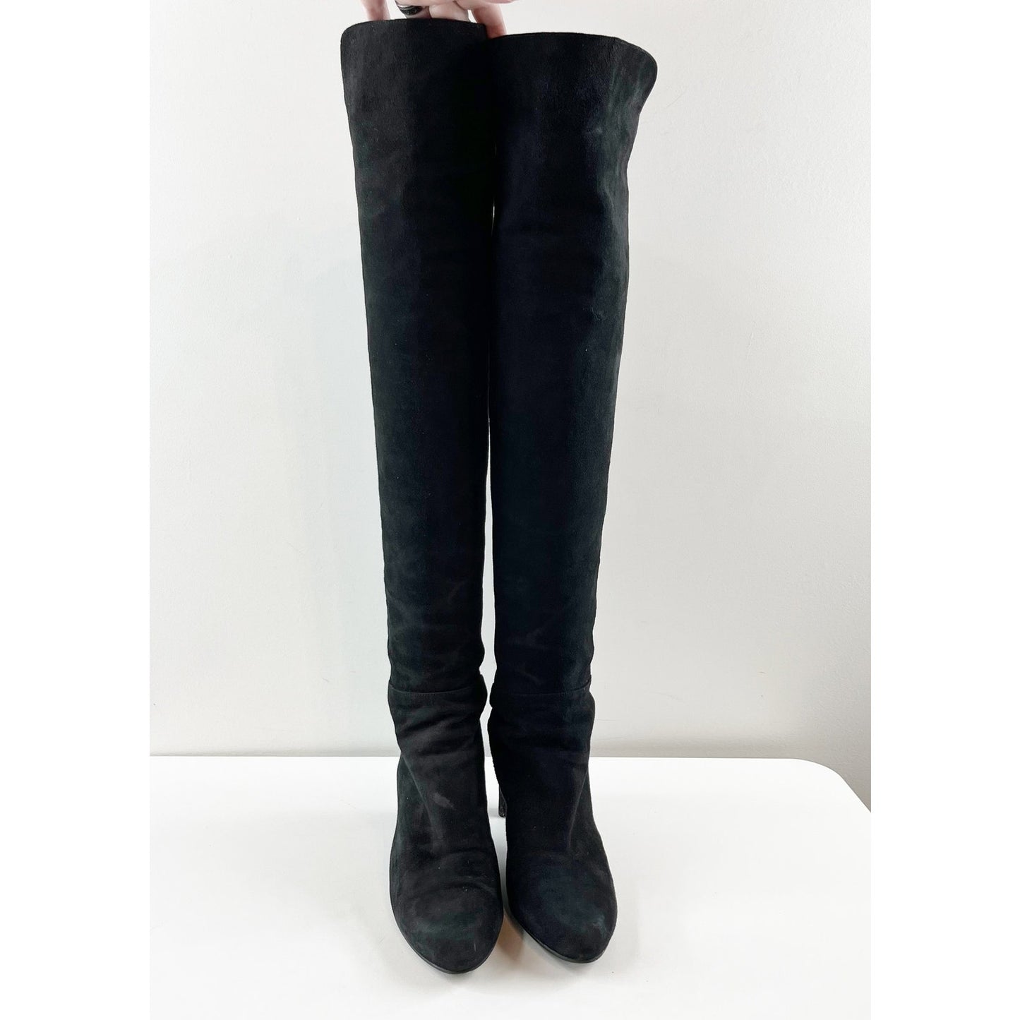 Stuart Weitzman Hijack Heeled Over The Knee Suede Black Boots 8