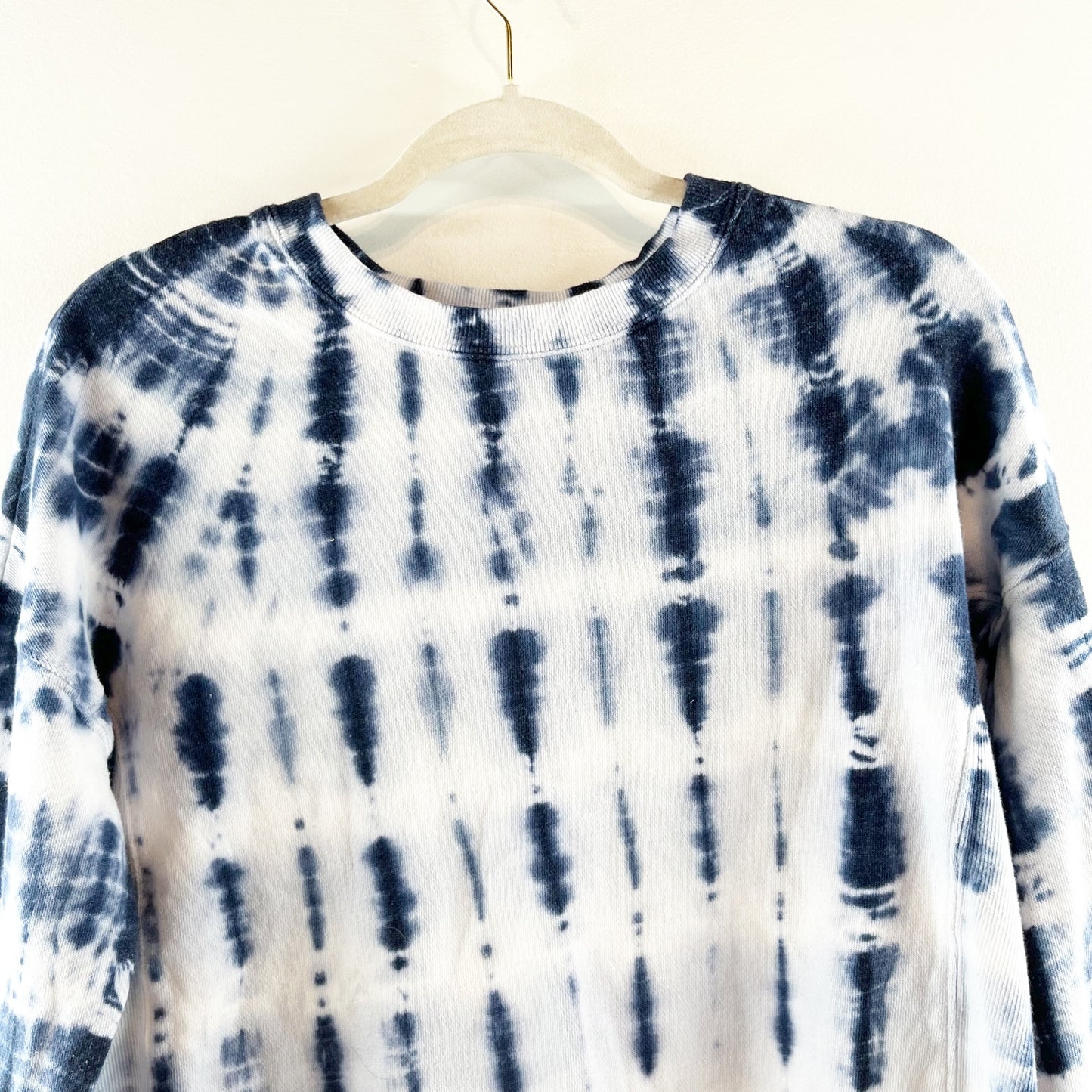 Roan + Ryan Isabella Tie Dye Rib Mix Pullover Sweatshirt Blue White XS