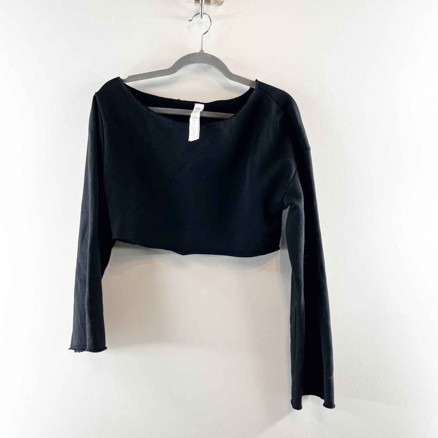Alo Cropped Barre Shoulder Long Sleeve Cover Up Sweatshirt Black XS
