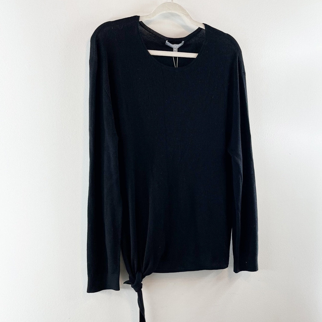 Neiman Marcus Long Sleeve Cashmere Knotted Hem Knit Pullover Sweater Black XL