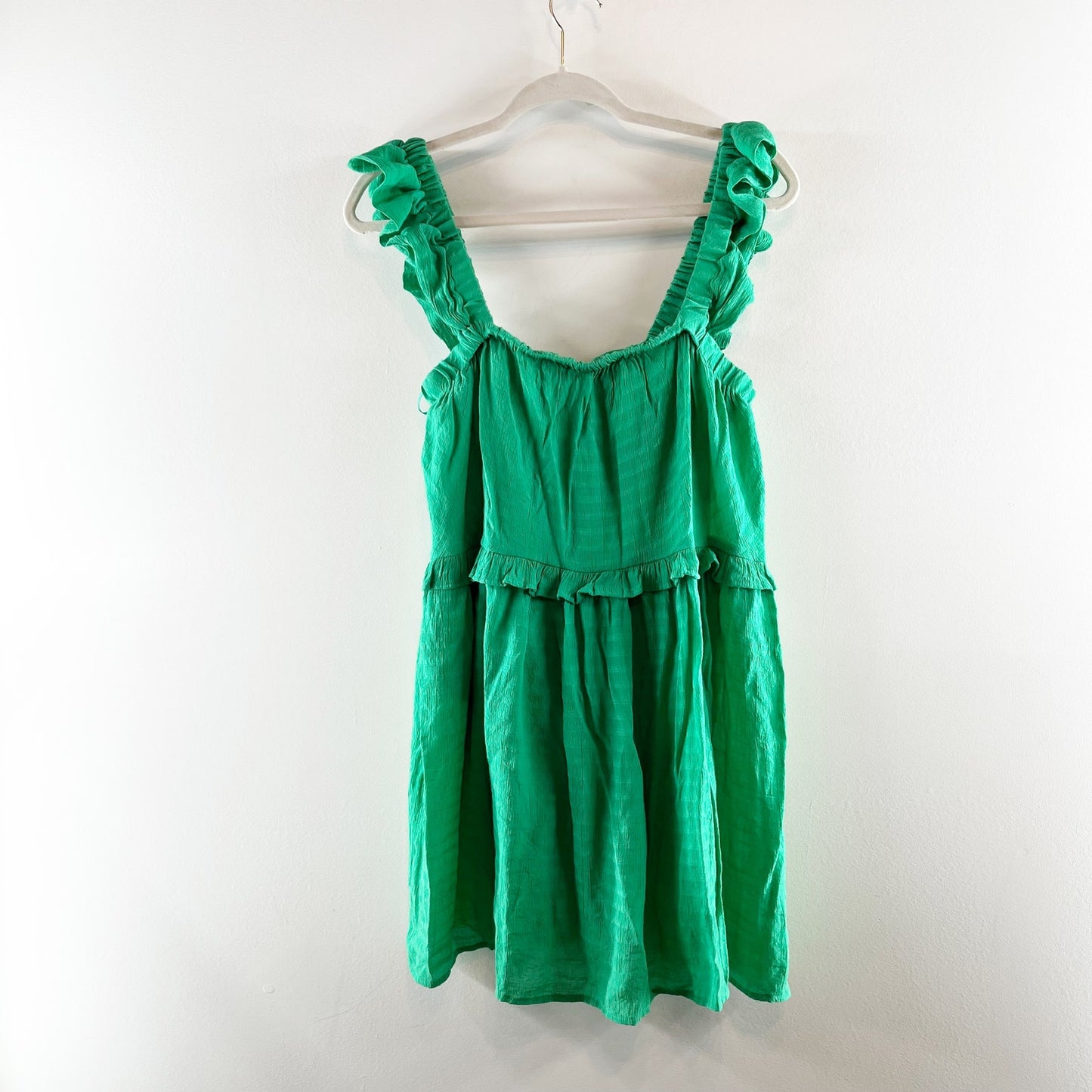 Pink Lily Ruffle Strap Tiered Square Neck Babydoll Mini Dress Green Medium