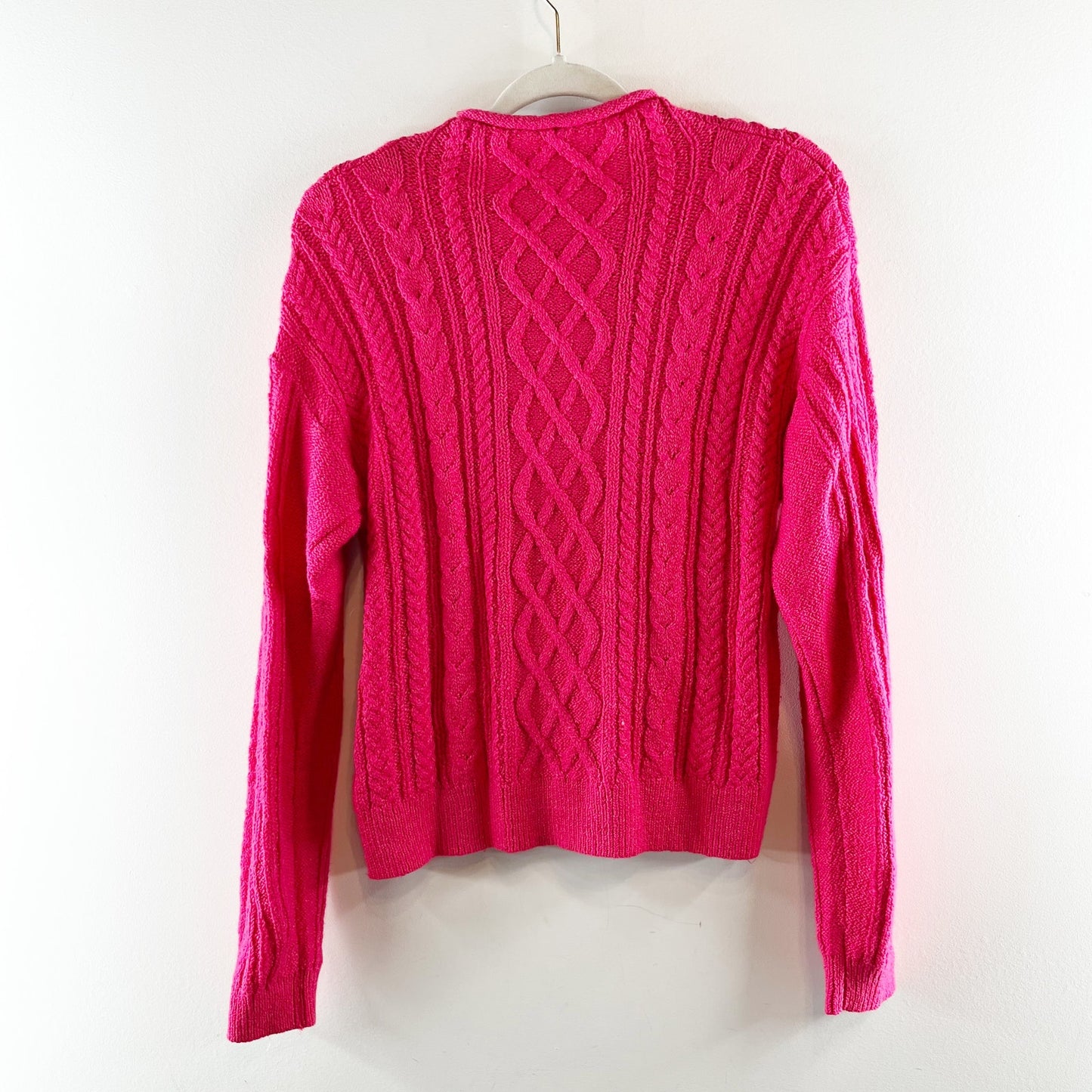 J. Crew Mockneck Cable Knit Cotton Pullover Sweater Pink Medium