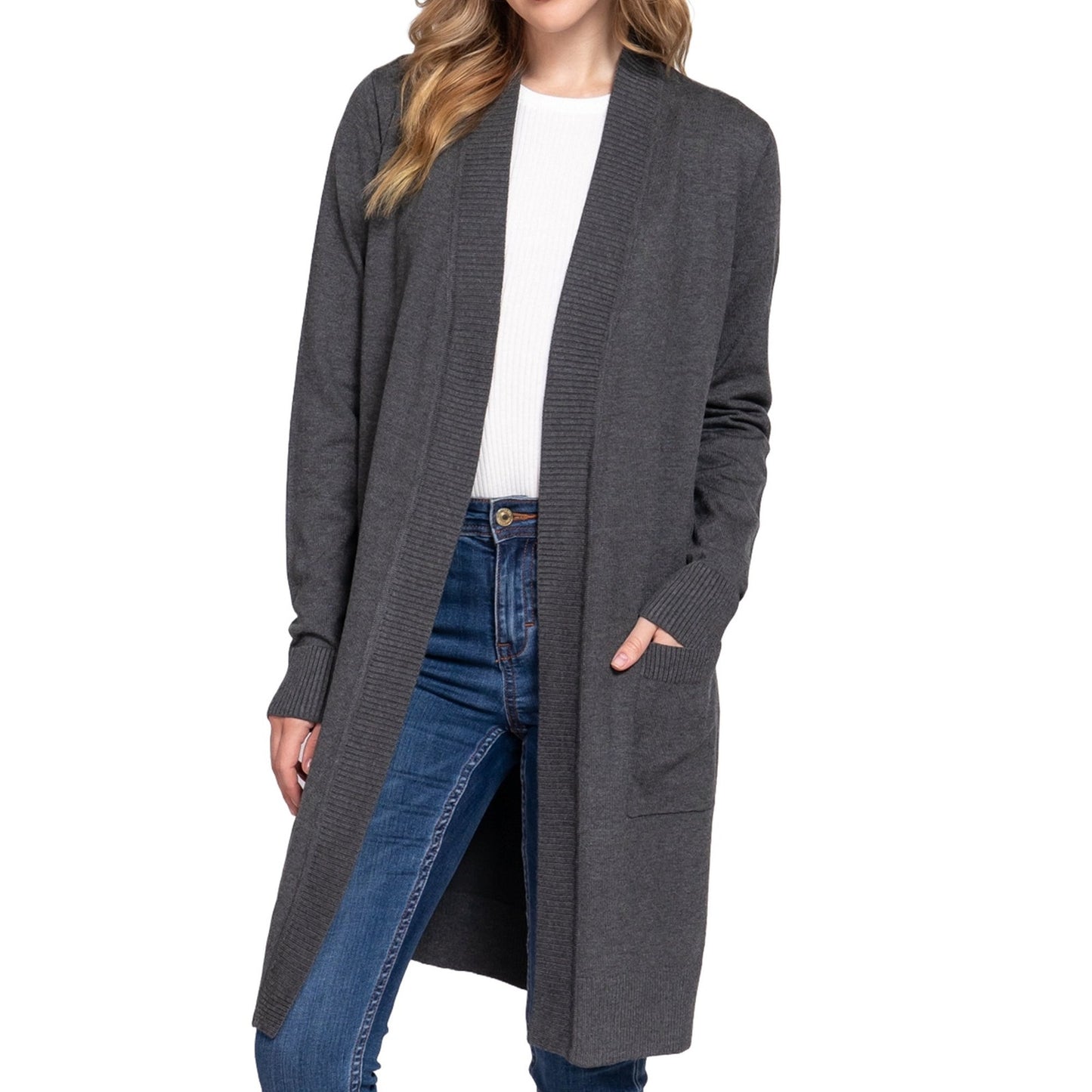 Barneys New York Wool-Cashmere Long Sleeve Open Front Cardigan Sweater Gray S