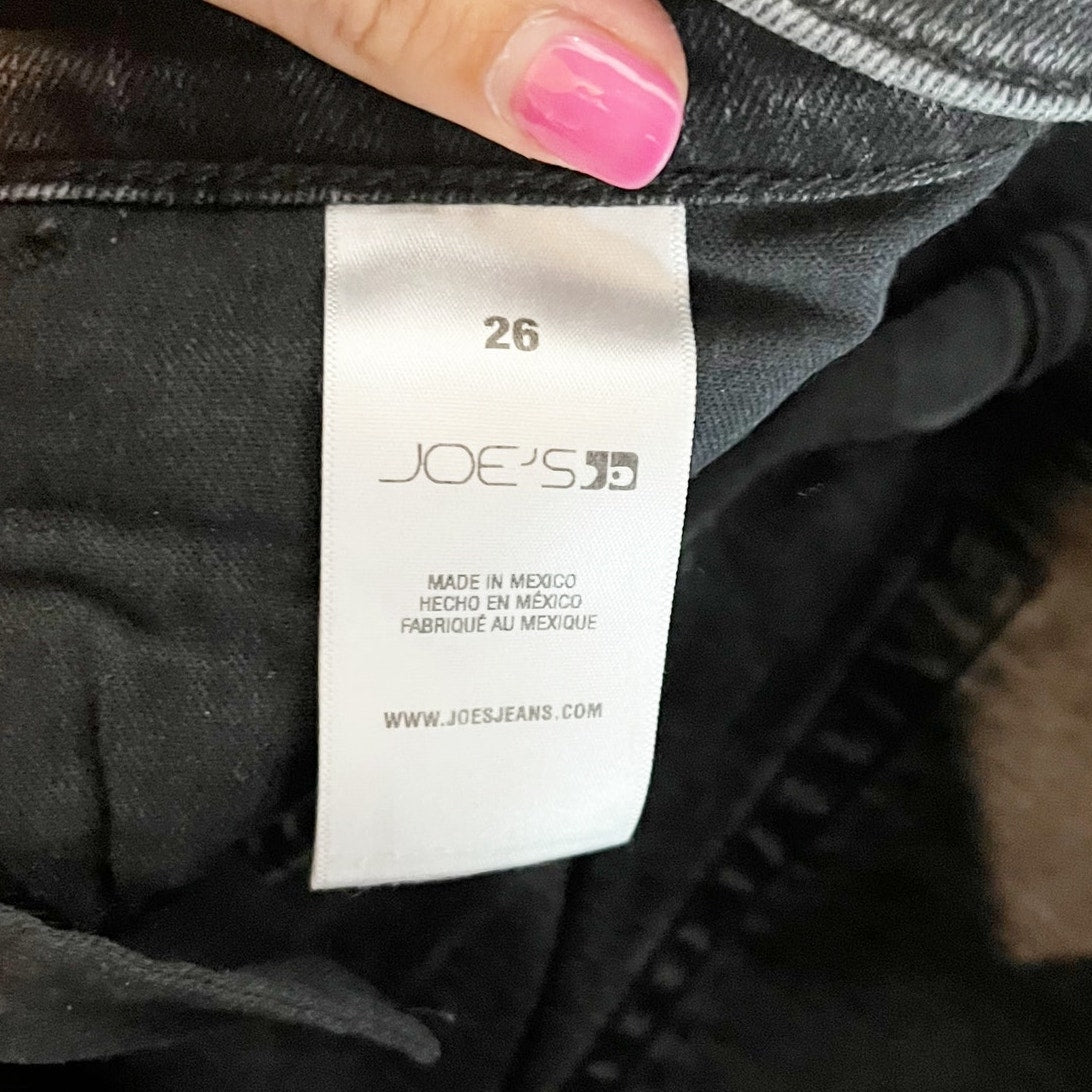 Joes Mid Rise Straight Leg Tapered Mom Jeans Raw Hem Black 26