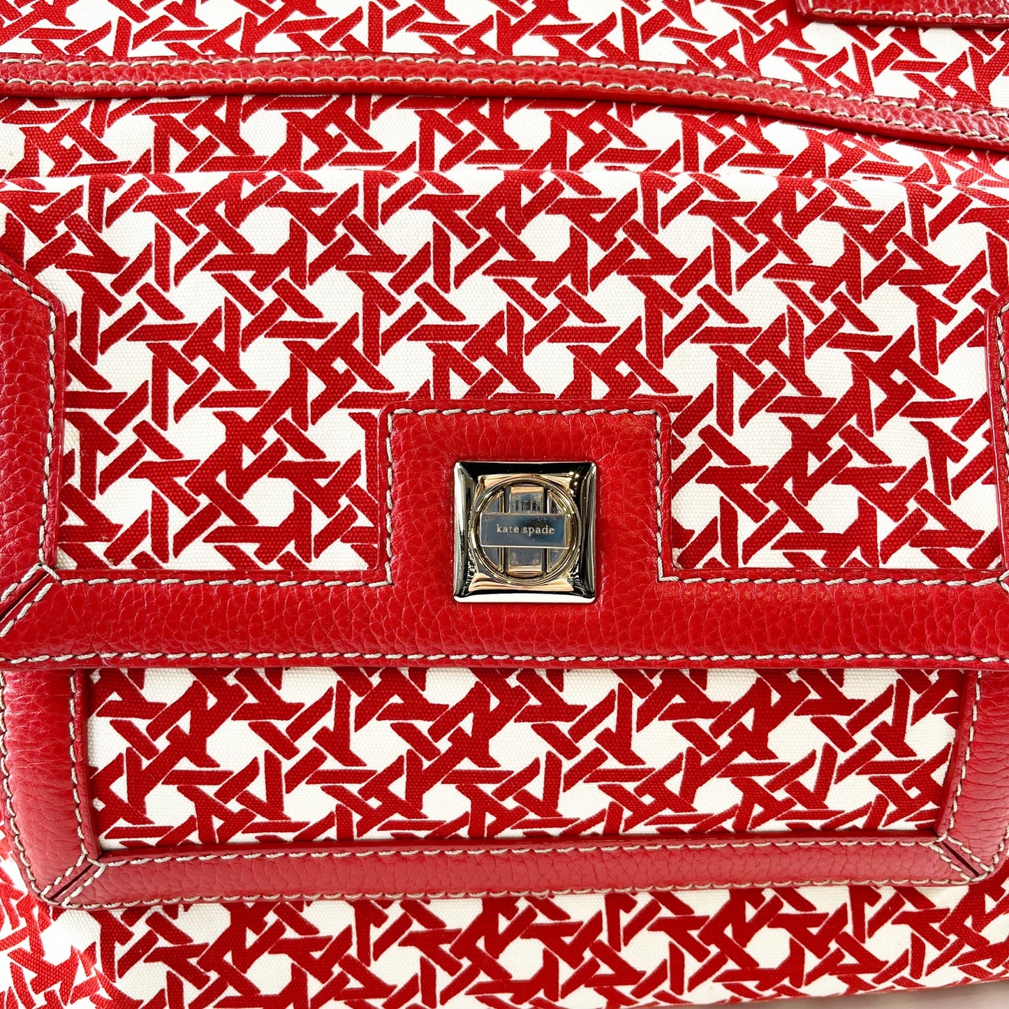 Kate Spade Geo Print Large Tote Bag Purse Red White