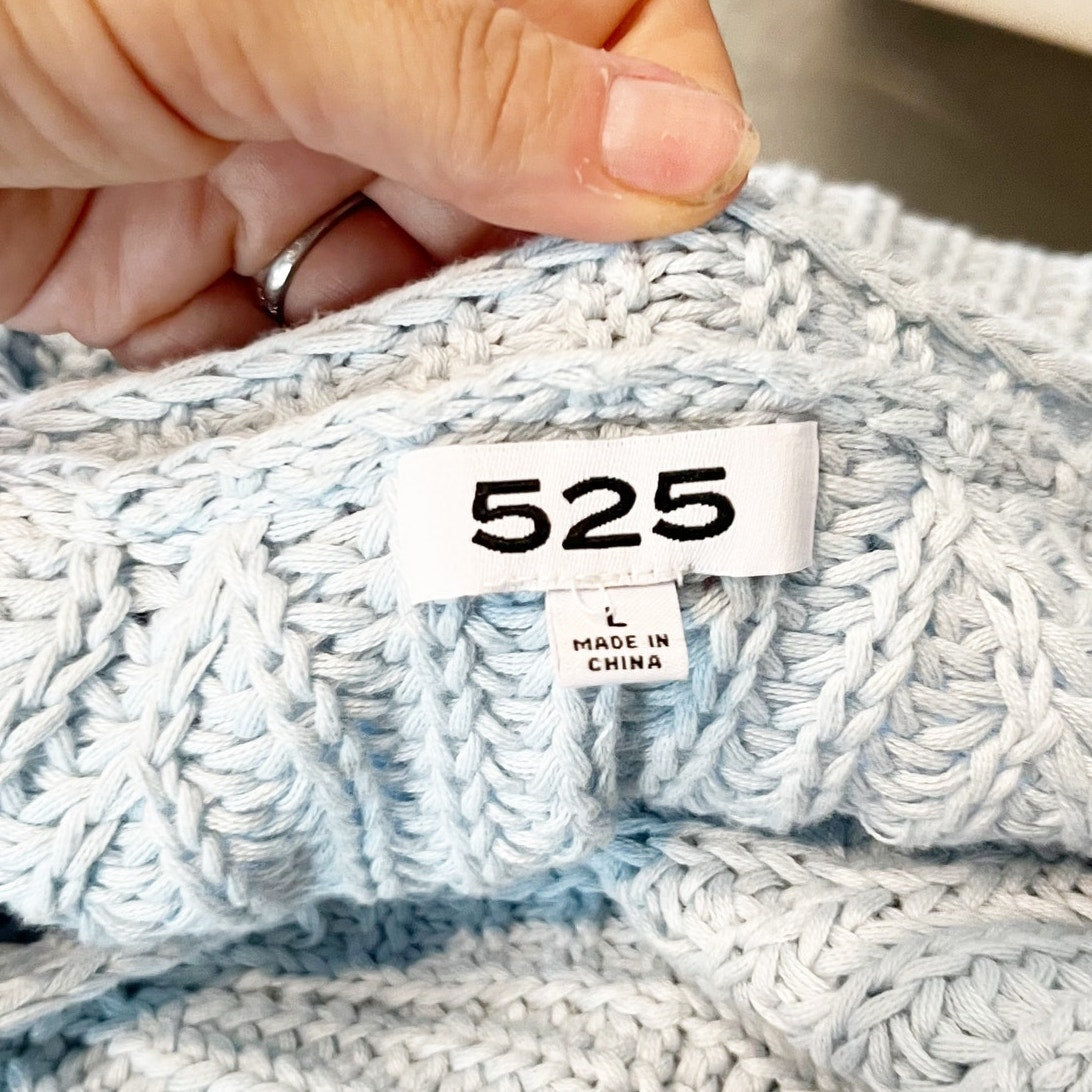 525 Long Cable Knit Sleeve Button Up Chunky Cotton Cardigan Sweater Light Blue L