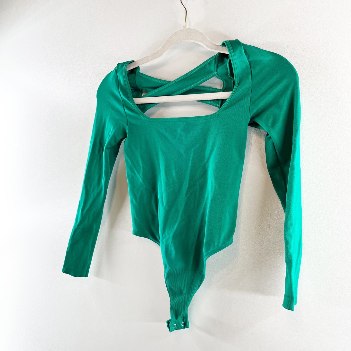 Anthropologie The Viviette Long Sleeve Strappy Back Bodysuit Green XXS / XS