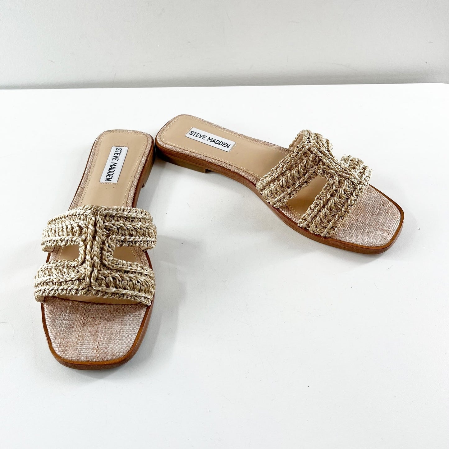 Steve Madden Hazel Slide Sandals in Natural Raffia Tan 8.5