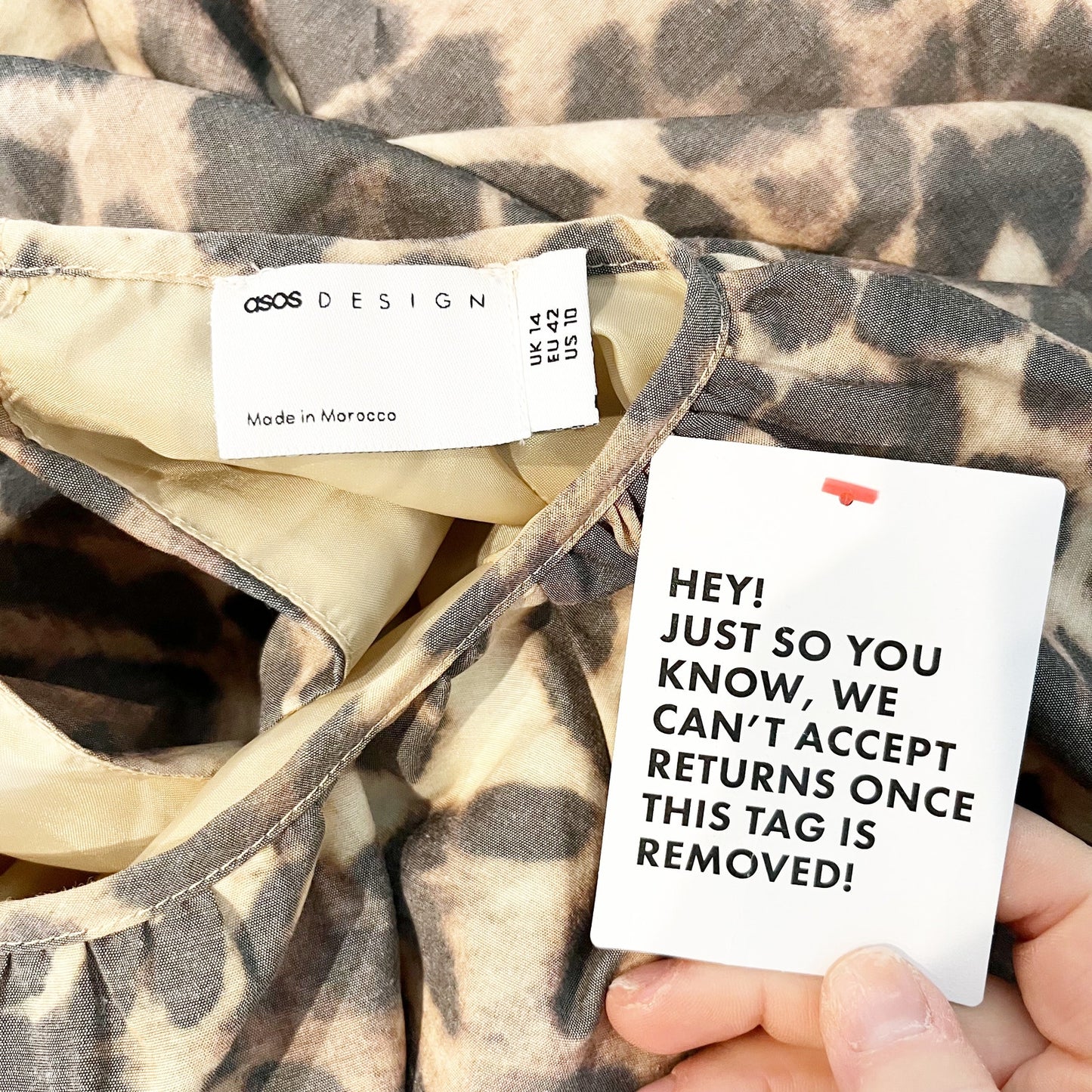 ASOS Leopard Print Puff Sleeve Bubble Hem Mini Dress Tan Black 10