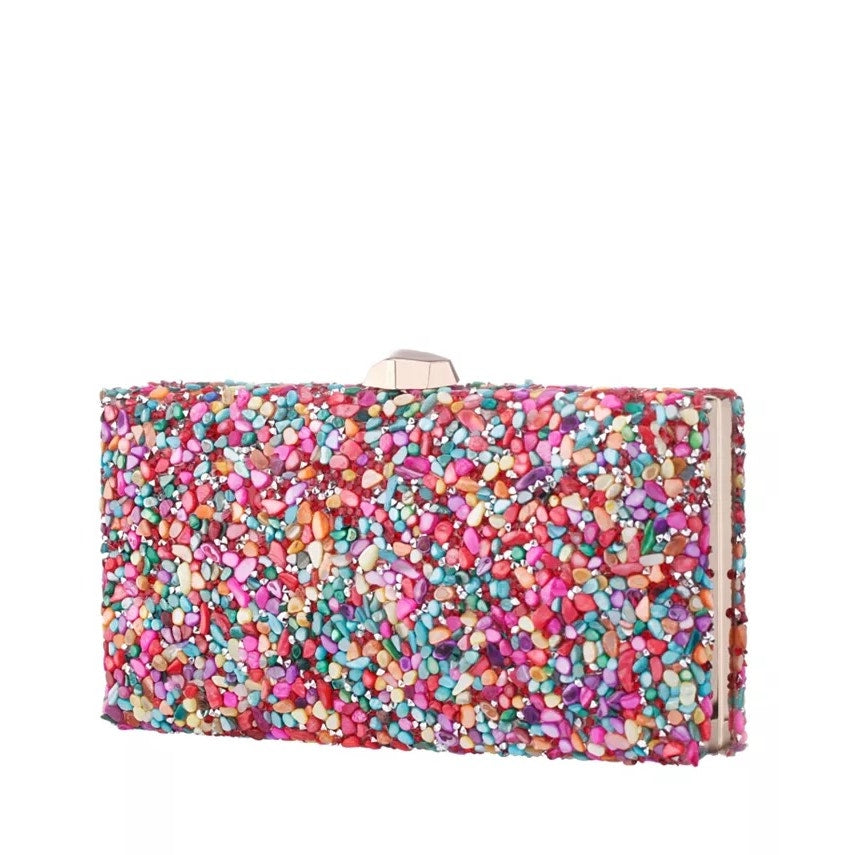 Nina Rock Candy Beaded Minaudiere Clutch Bag Crossbody Purse Pink Gold