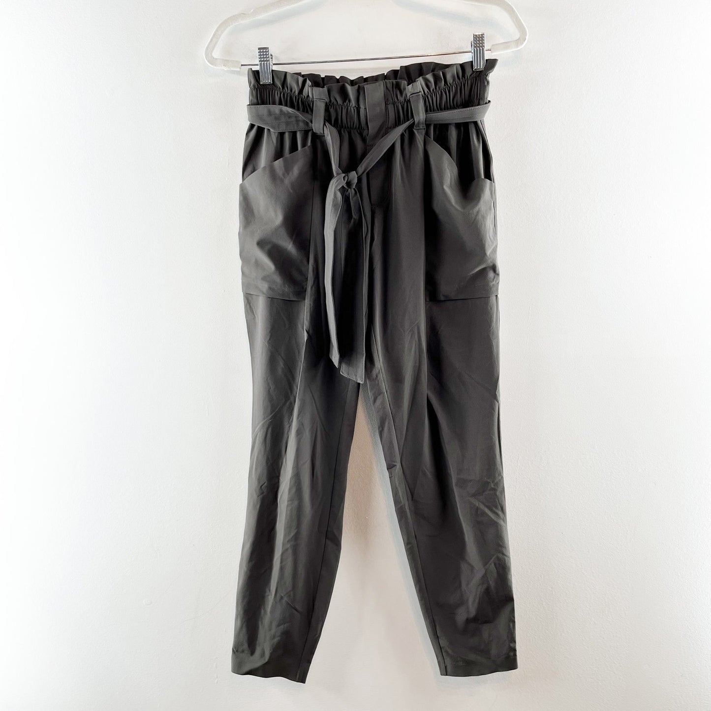 Athleta Skyline Paperbag High Rise Ankle Slim Straight Pants Olive Green 0