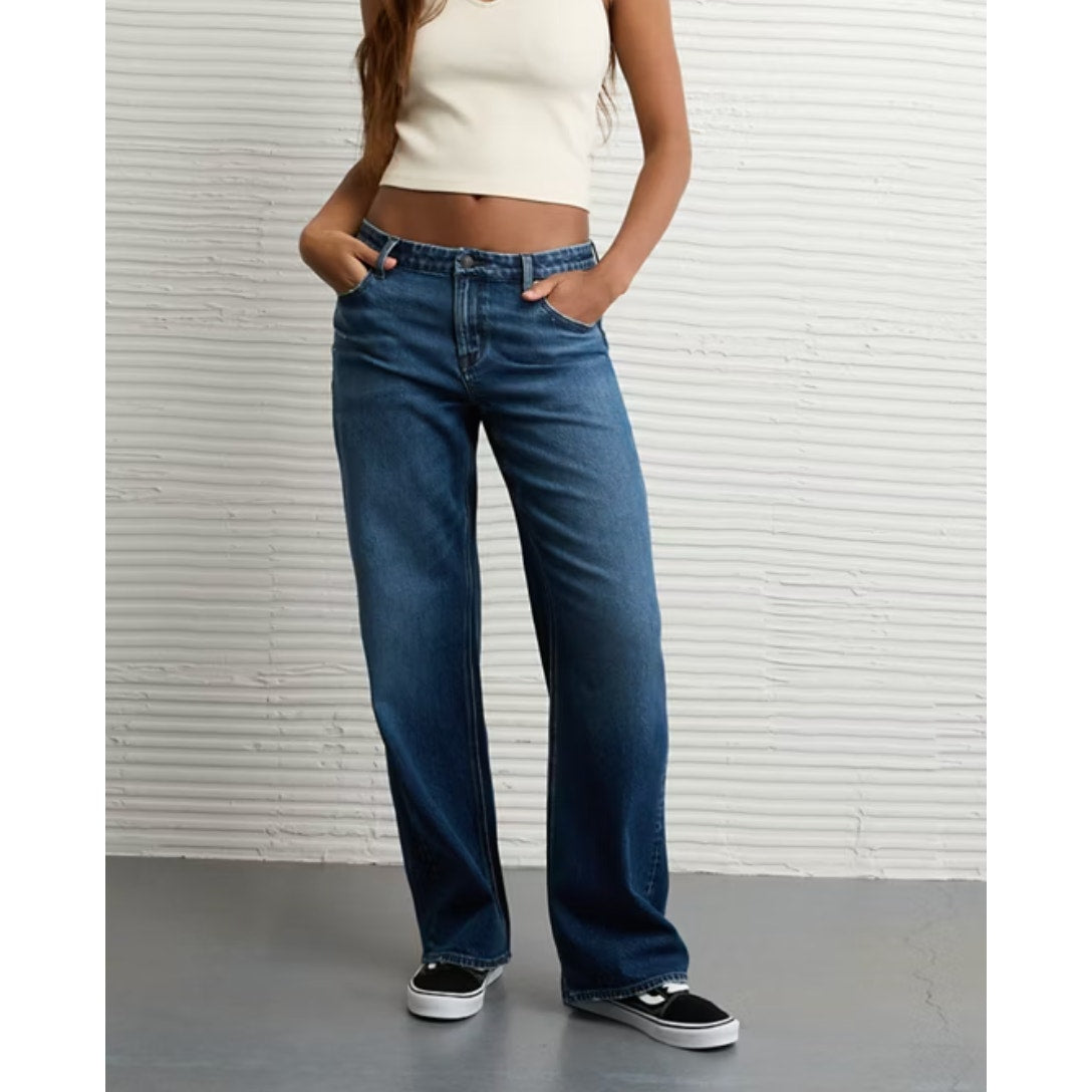 American Eagle Curvy Mid Rise Stovepipe Straight Leg Dark Wash Jeans Blue 10