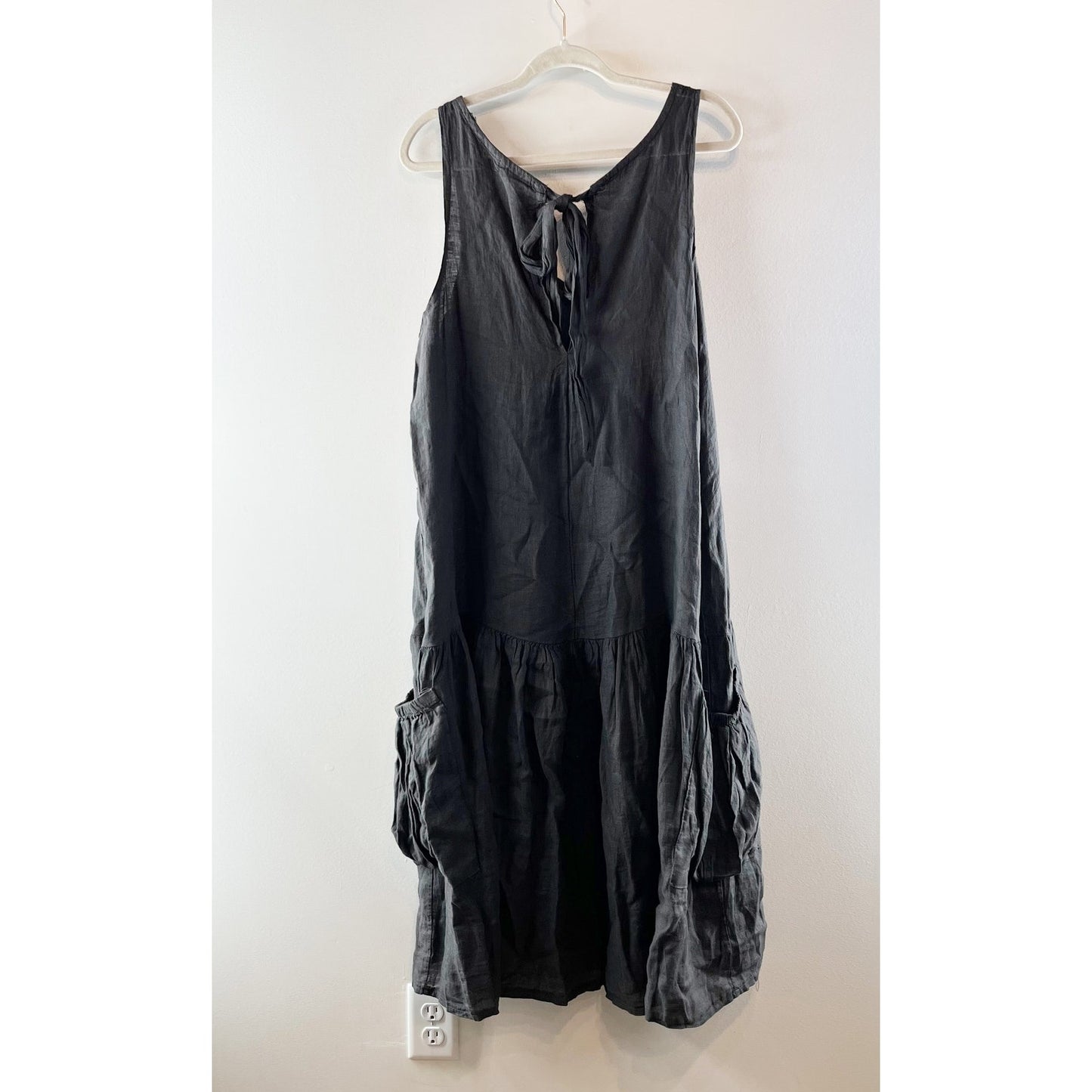 Tempo Paris Sleeveless Linen Boho Midi Dress Gray Small / Medium